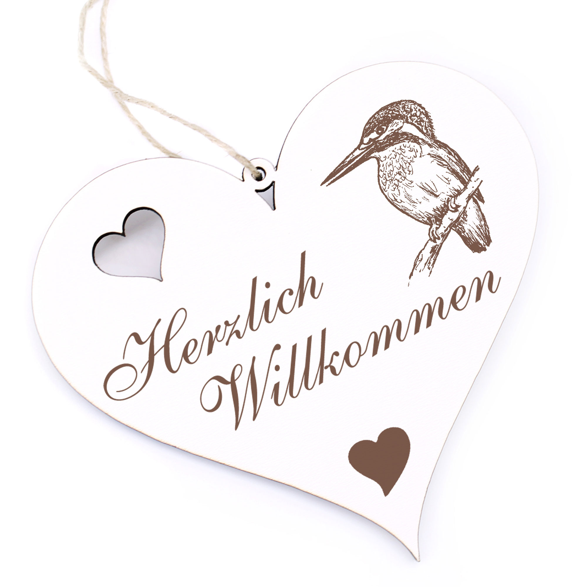 Herzlich Willkommen Schild - Eisvogel - Deko Herz Holz
