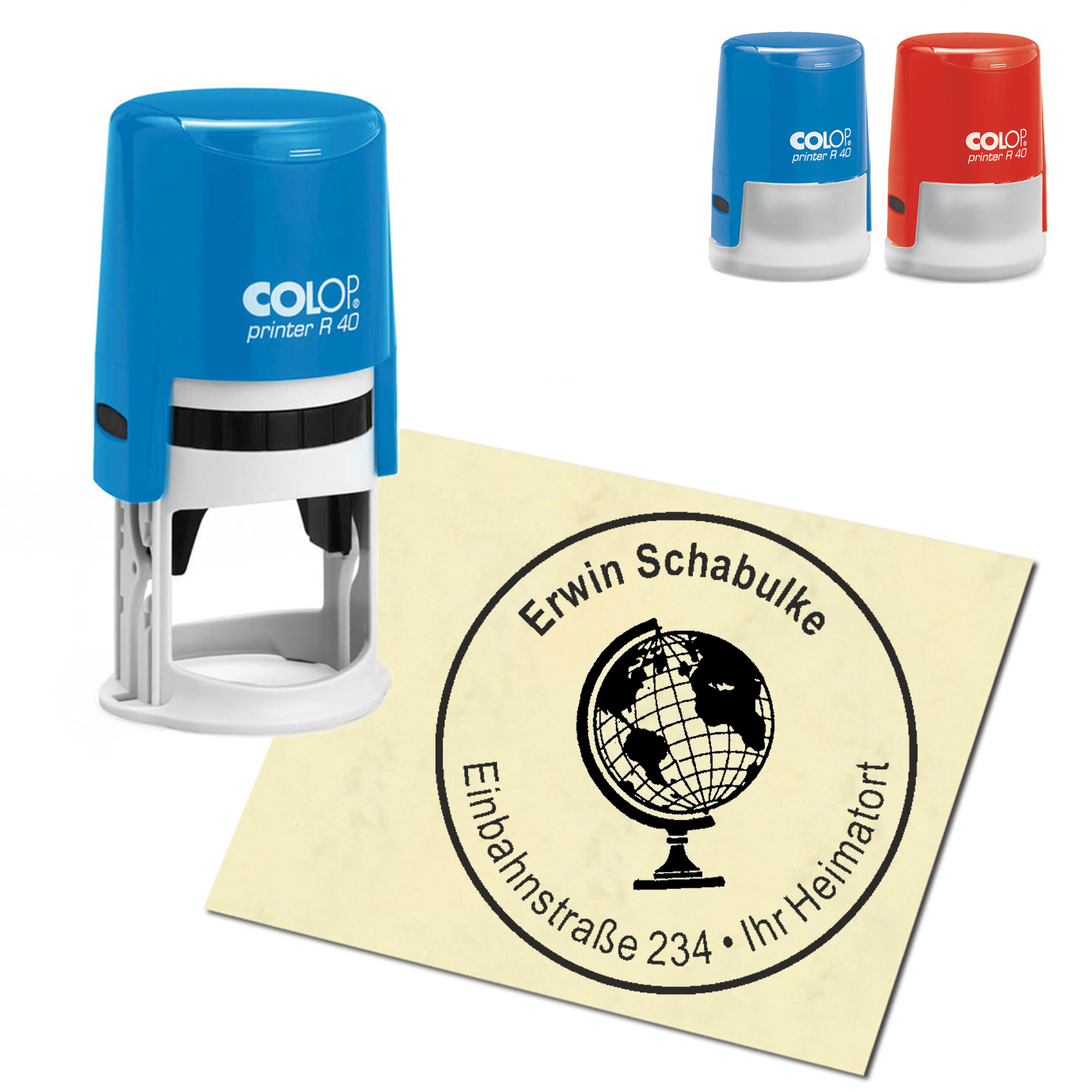 Stempel Adressstempel personalisiert - Globus - rund &empty; 40mm