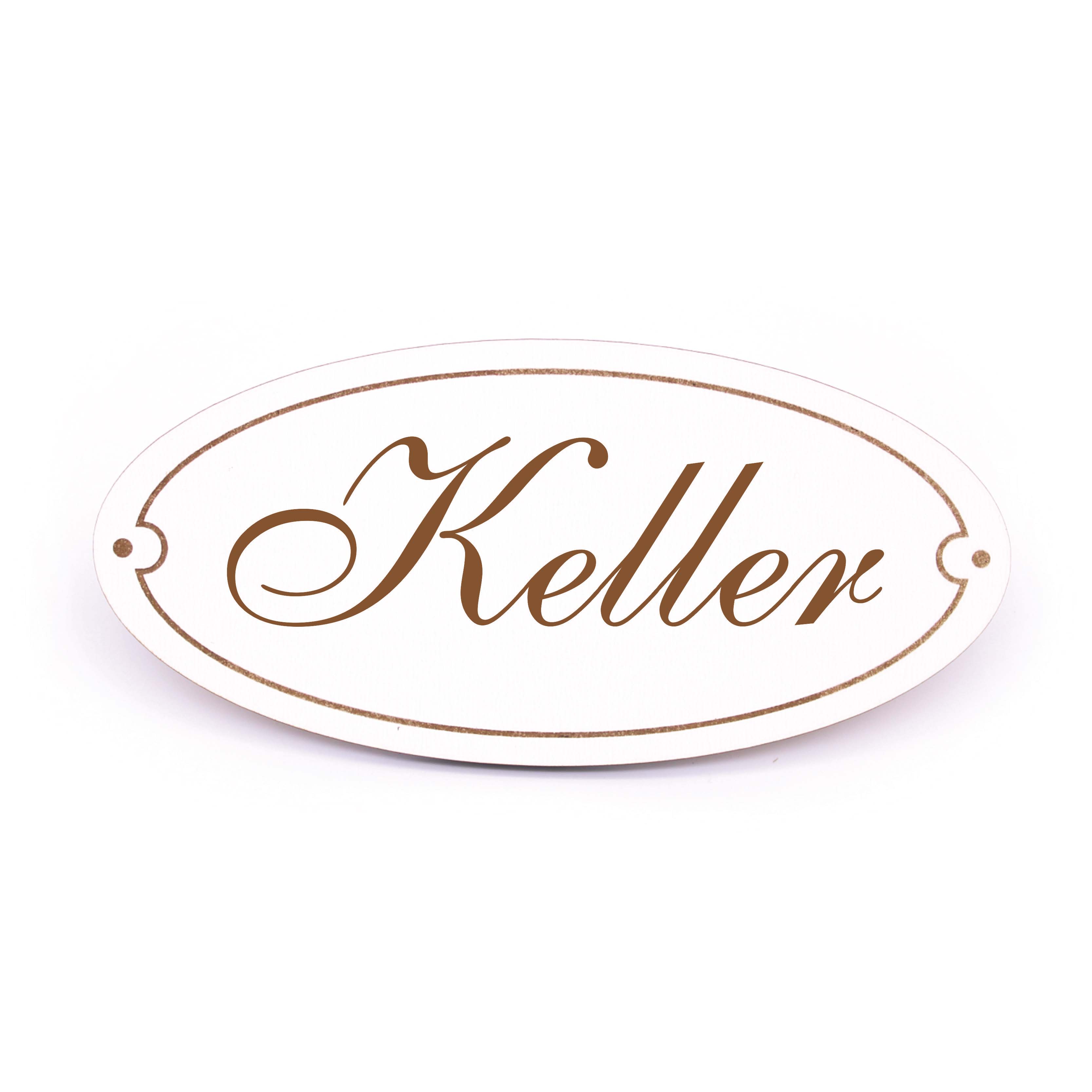 Ovales Türschild Keller - selbstklebend - 15 x 7 cm