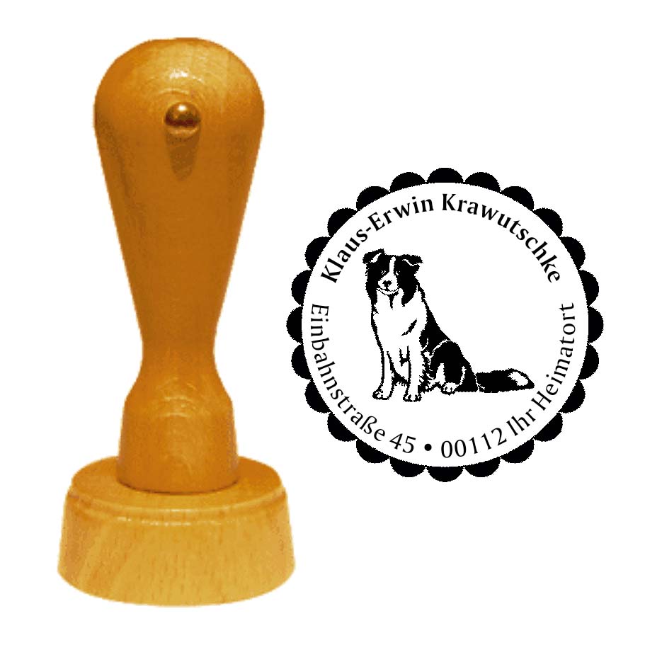 Adressstempel Border Collie -  Holzstempel personalisiert mit Adresse - Ø 40 mm