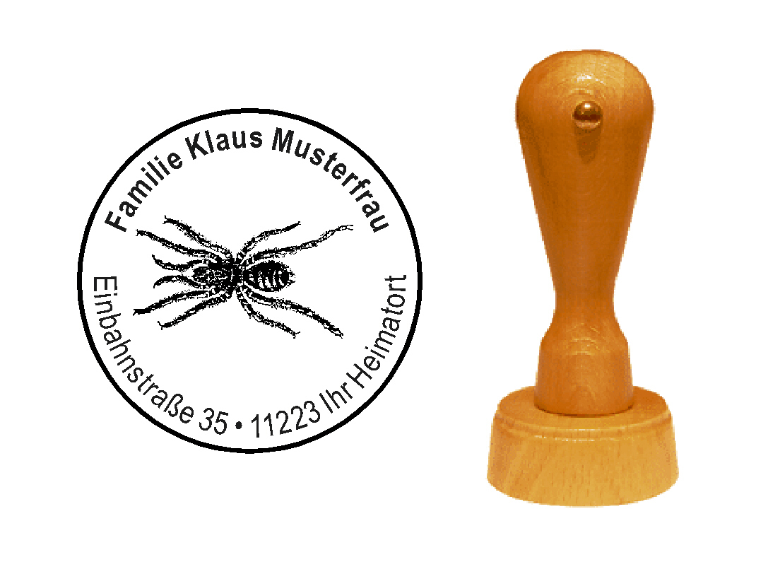 « Spinne » Holzstempel mit persönlichem Wunschtext