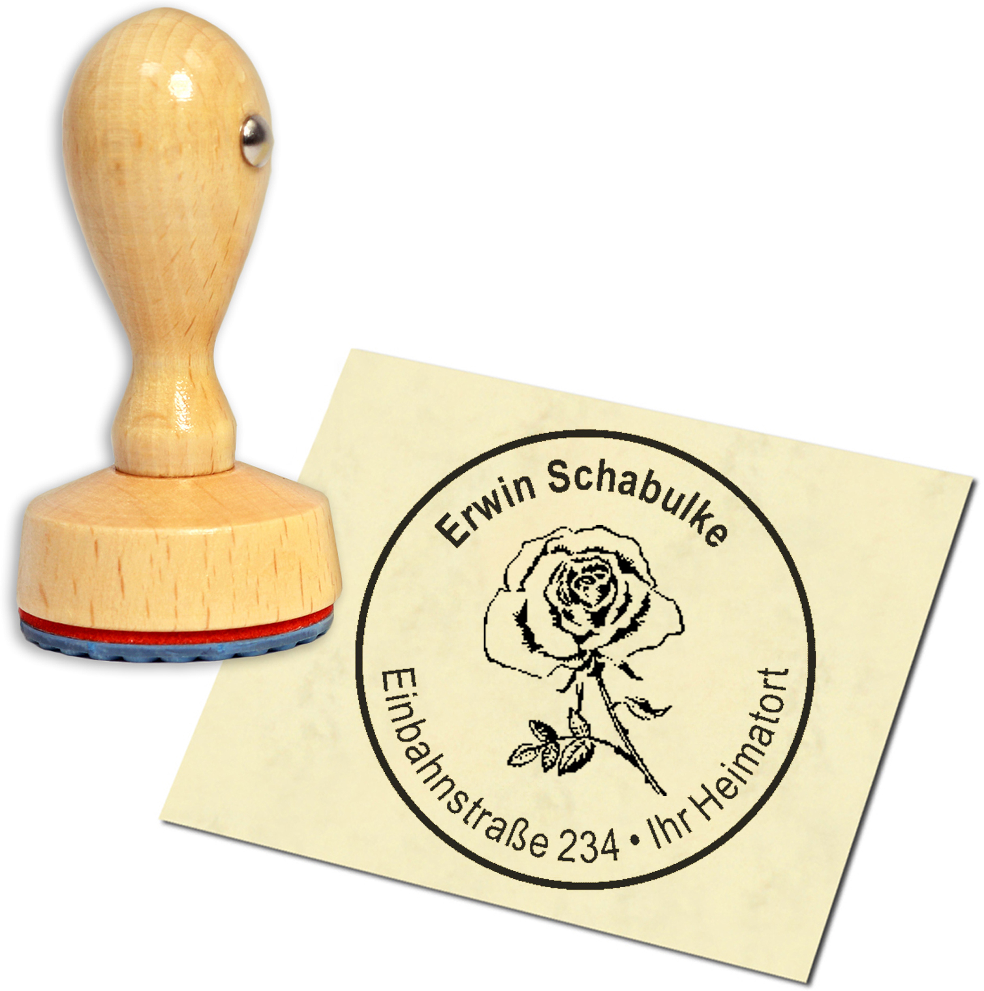 Stempel Adressstempel Holzstempel - Rose - rund 40mm