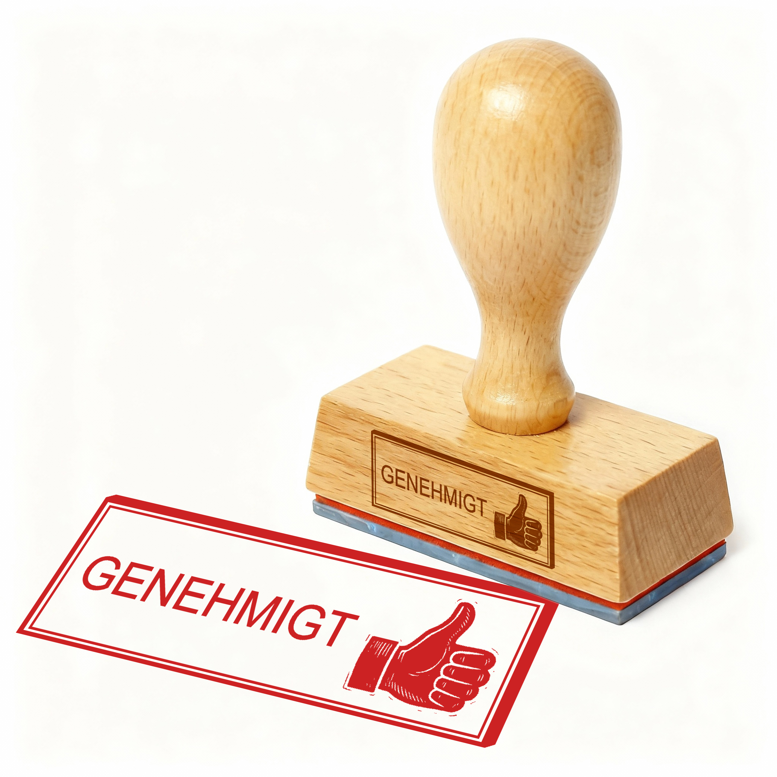 Bürostempel GENEHMIGT Daumen hoch Stempel – Holzstempel 48x18 mm für Dokumente - freigegeben, Genehmigung