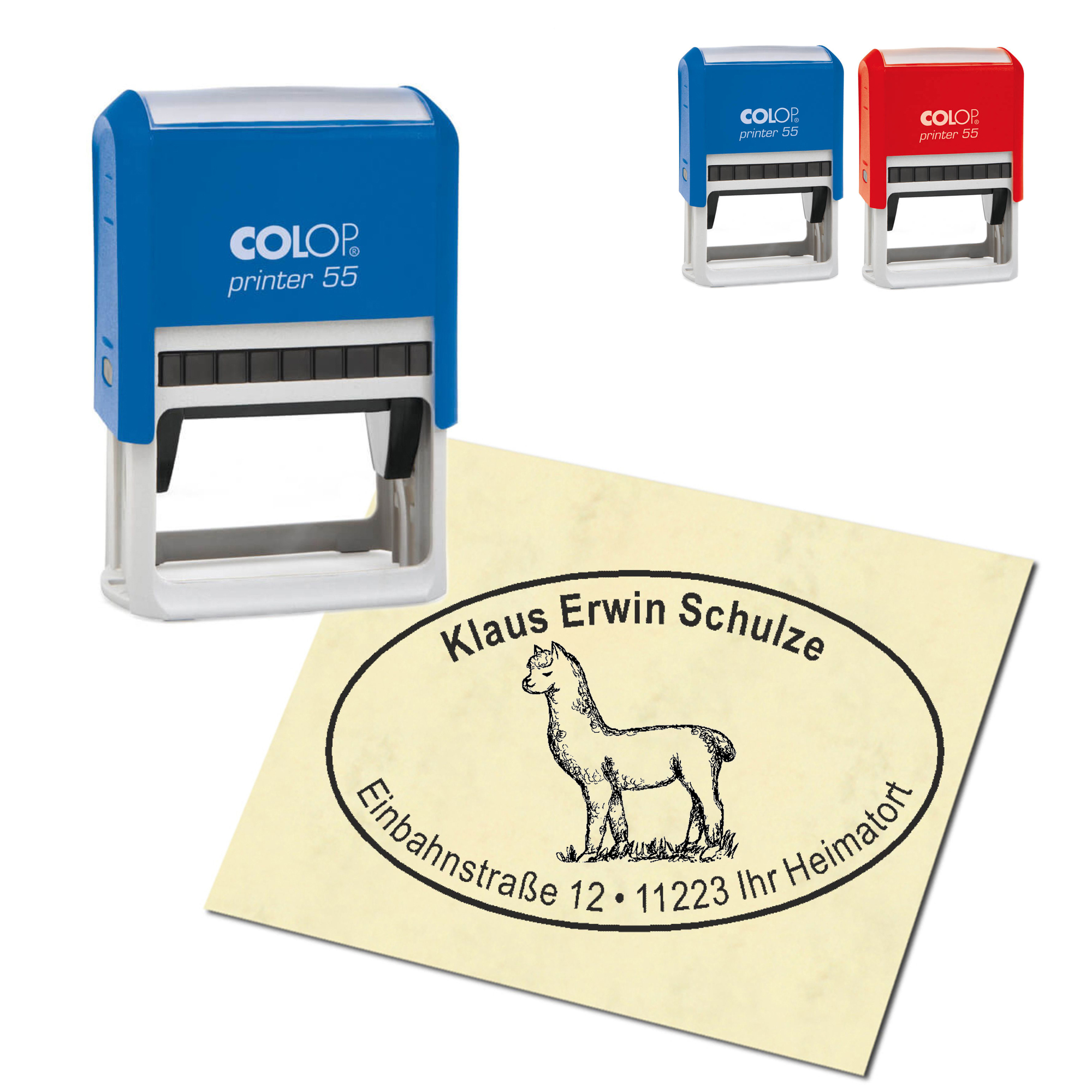 Adressstempel personalisiert Stempel - niedliches Lama - oval 59 x 39 mm