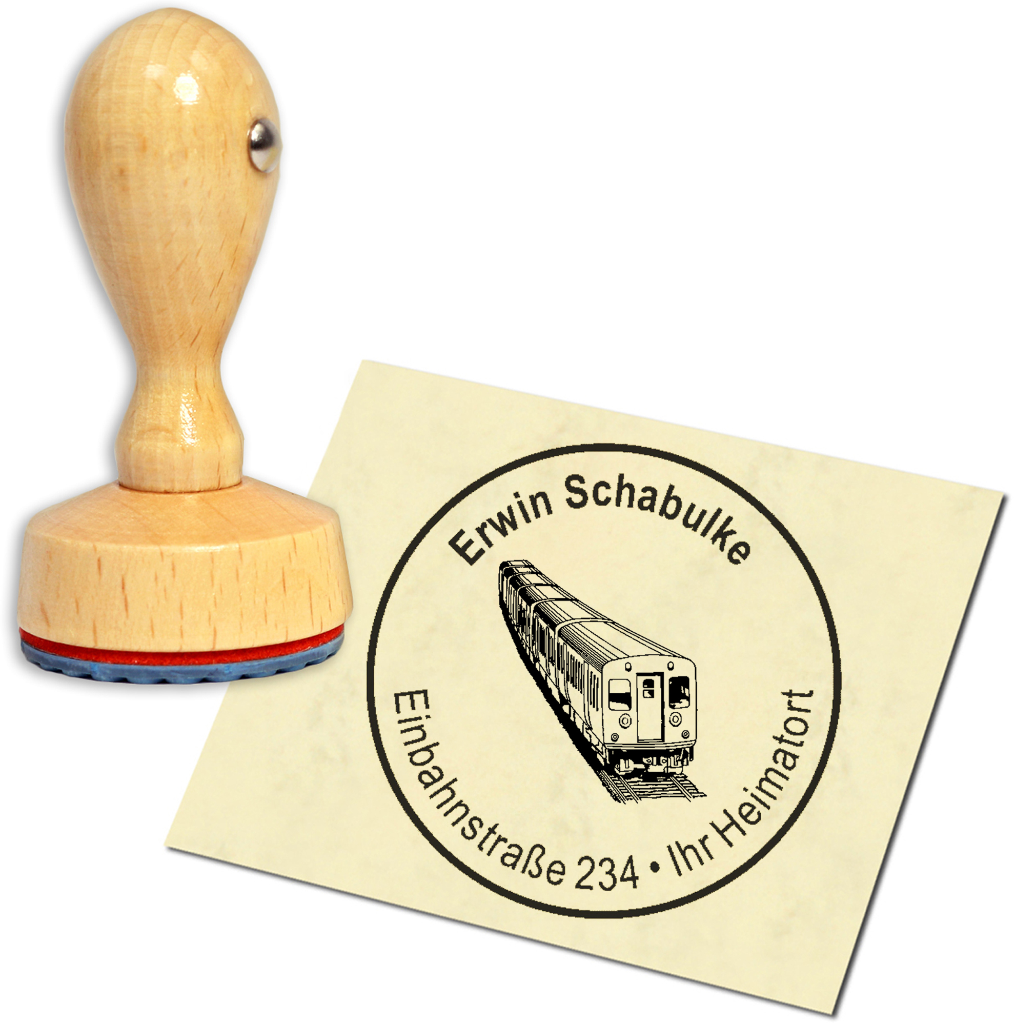 Stempel Adressstempel Holzstempel - Strassenbahn - rund 40mm