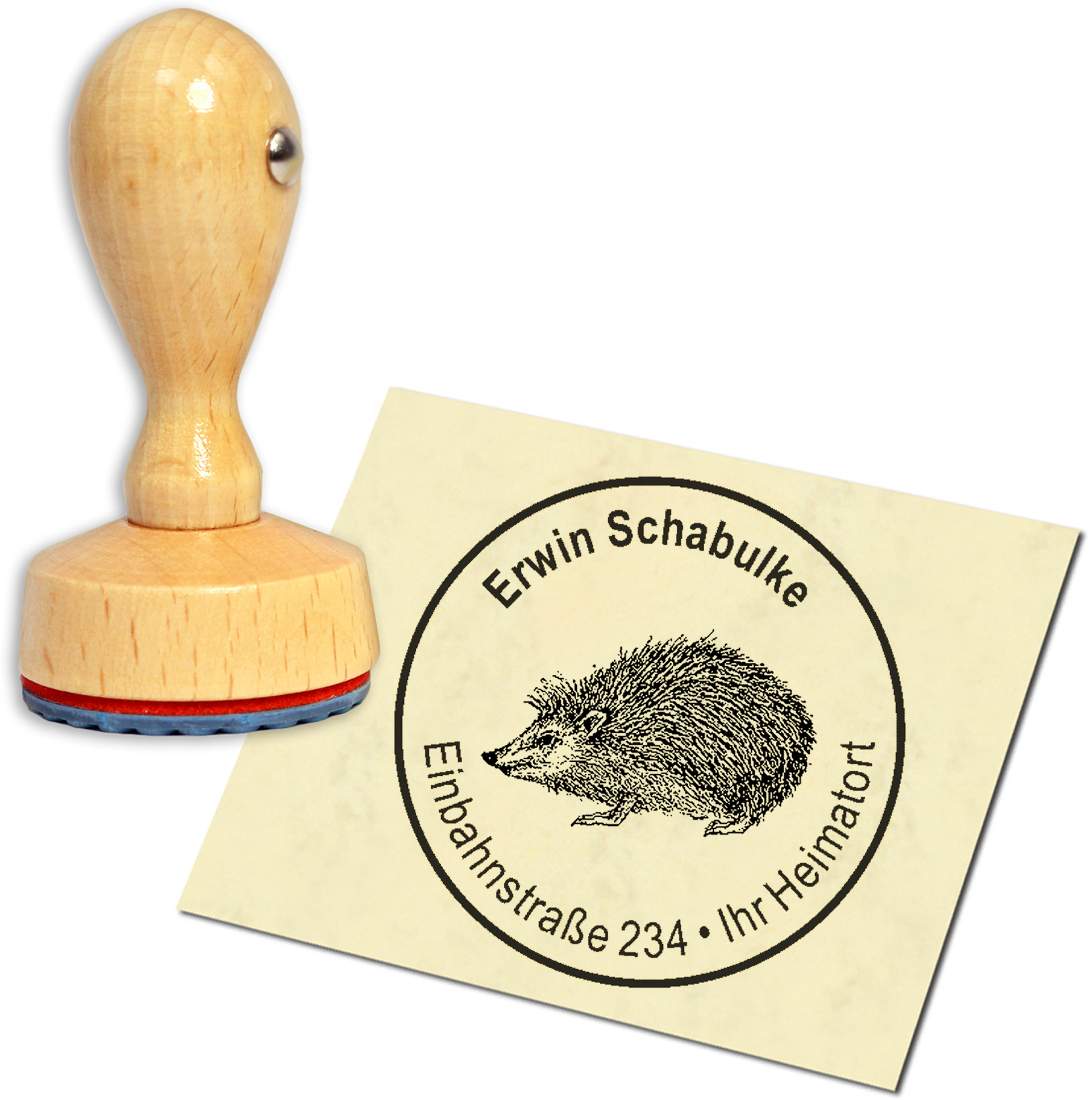 Stempel Adressstempel Holzstempel - Igel - rund 40mm