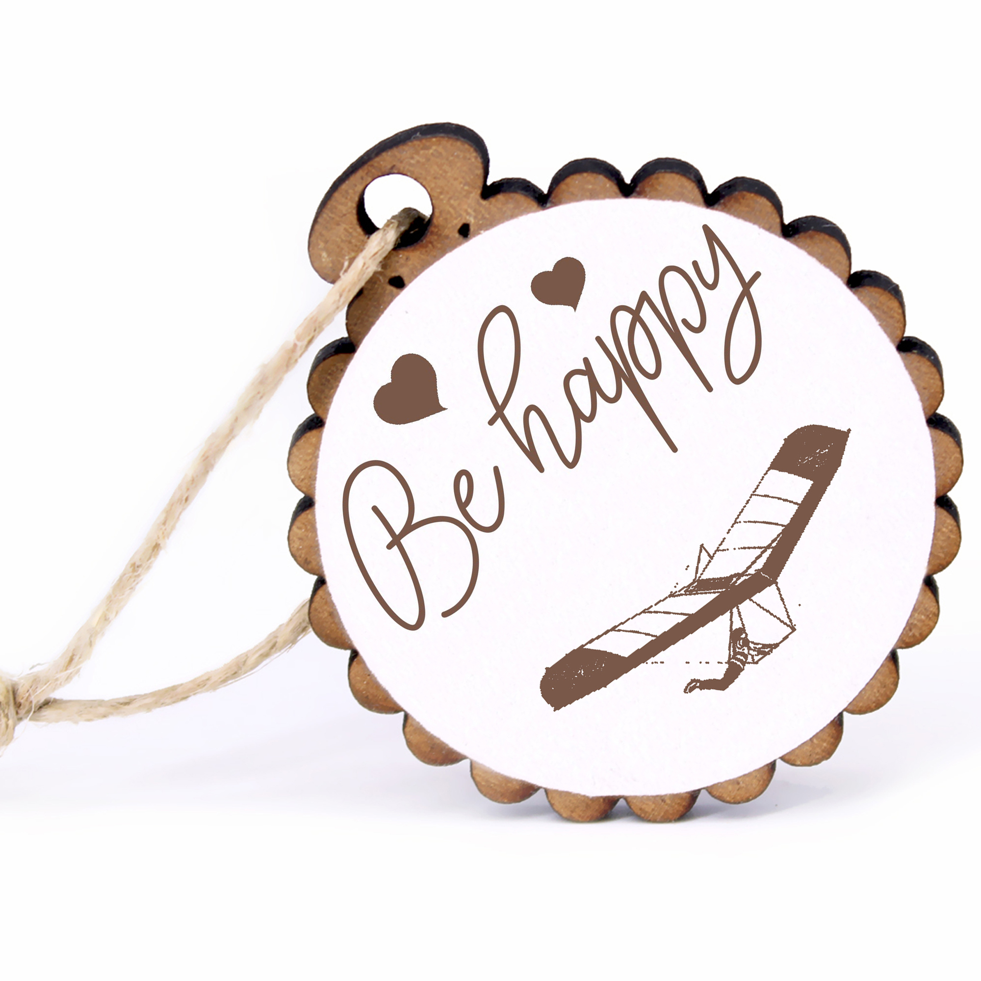 Geschenkanhänger - Be Happy Paraglider -  Holz Ø-5cm - mit Juteband