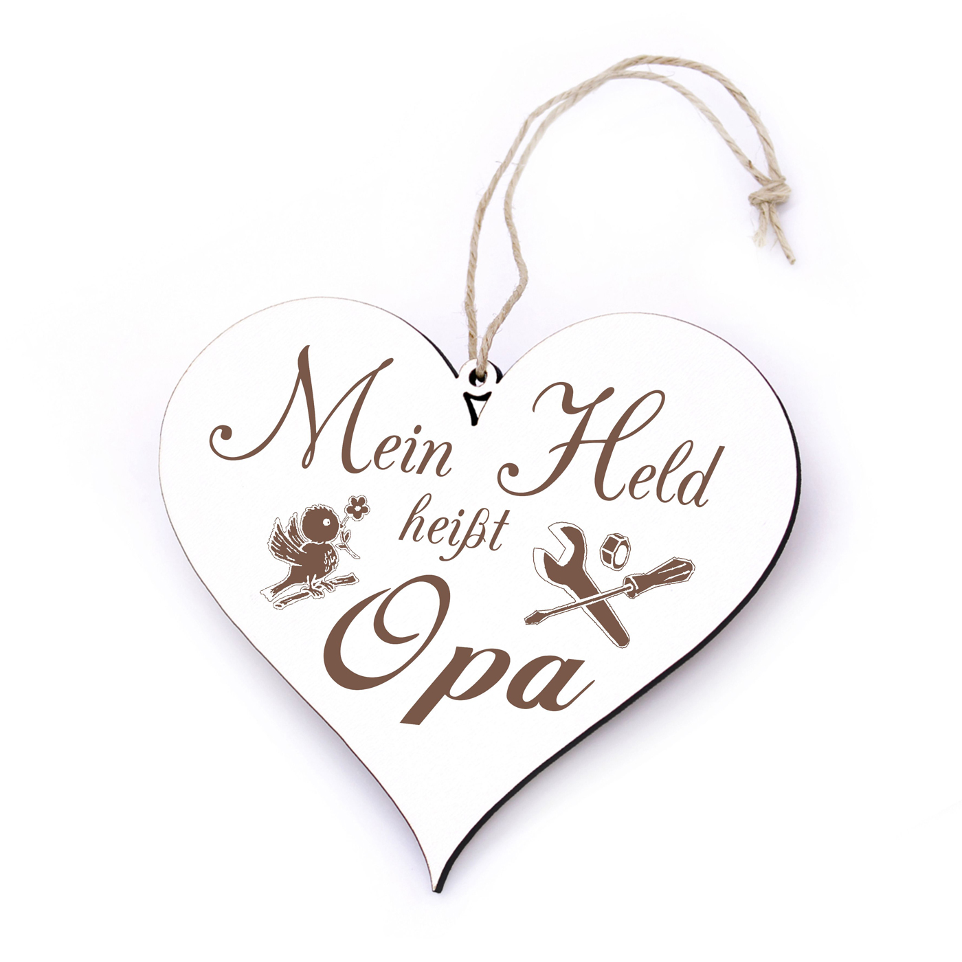 Opa Schild Herz aus Holz - mein Opa Held heißt Opa - 13x12cm