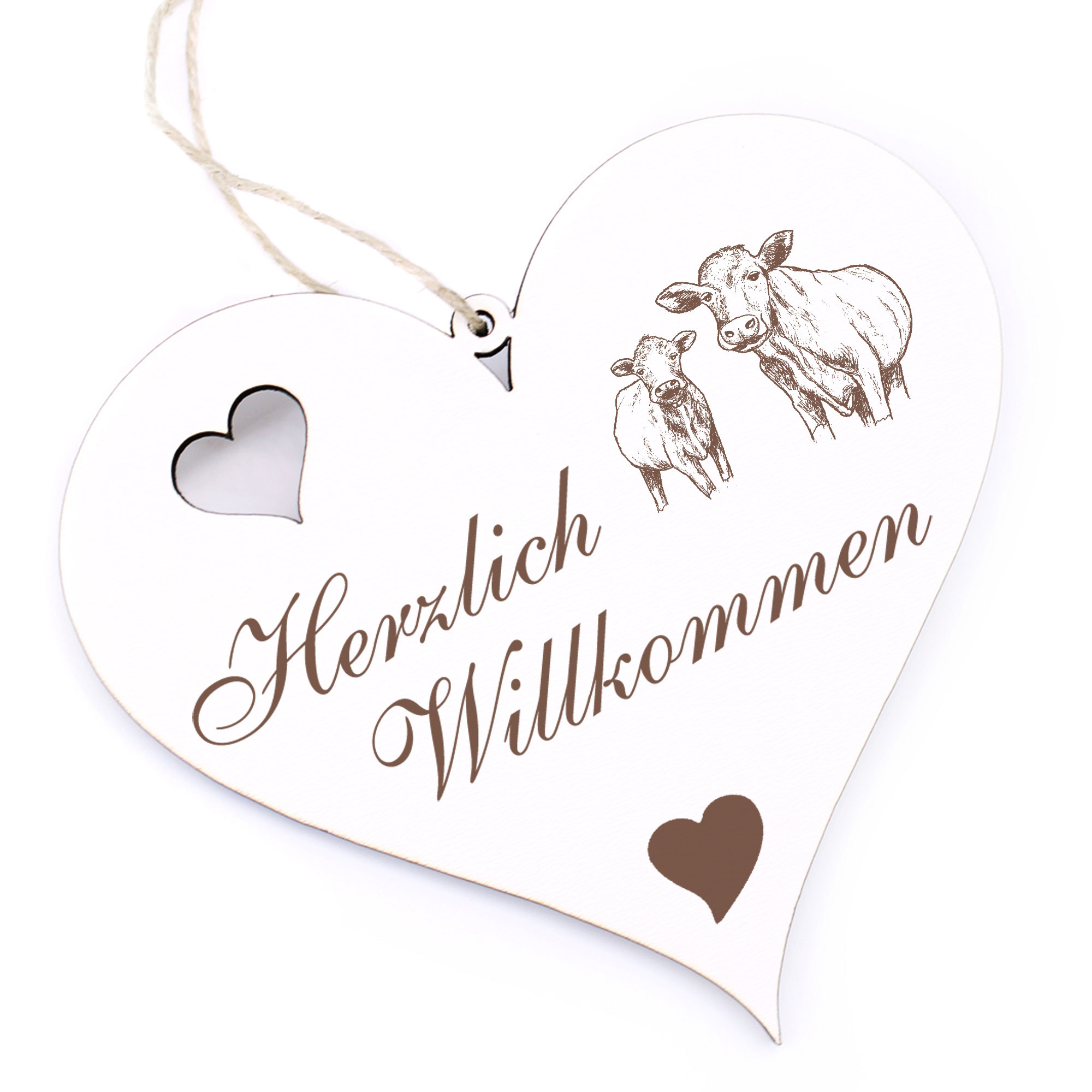 Herzlich Willkommen Schild - Kühe - Deko Herz Holz