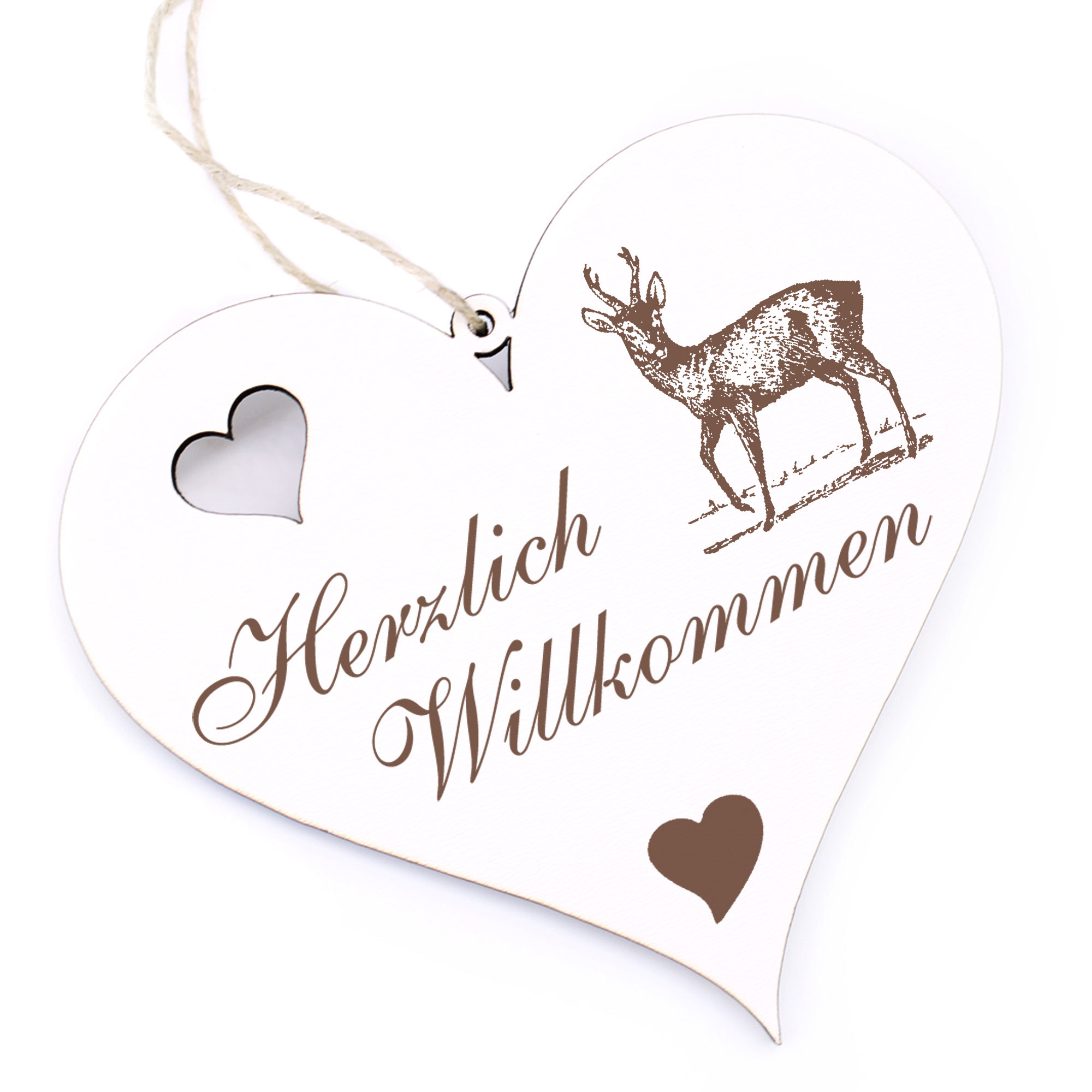 Herzlich Willkommen Schild - Rehbock - Deko Herz Holz