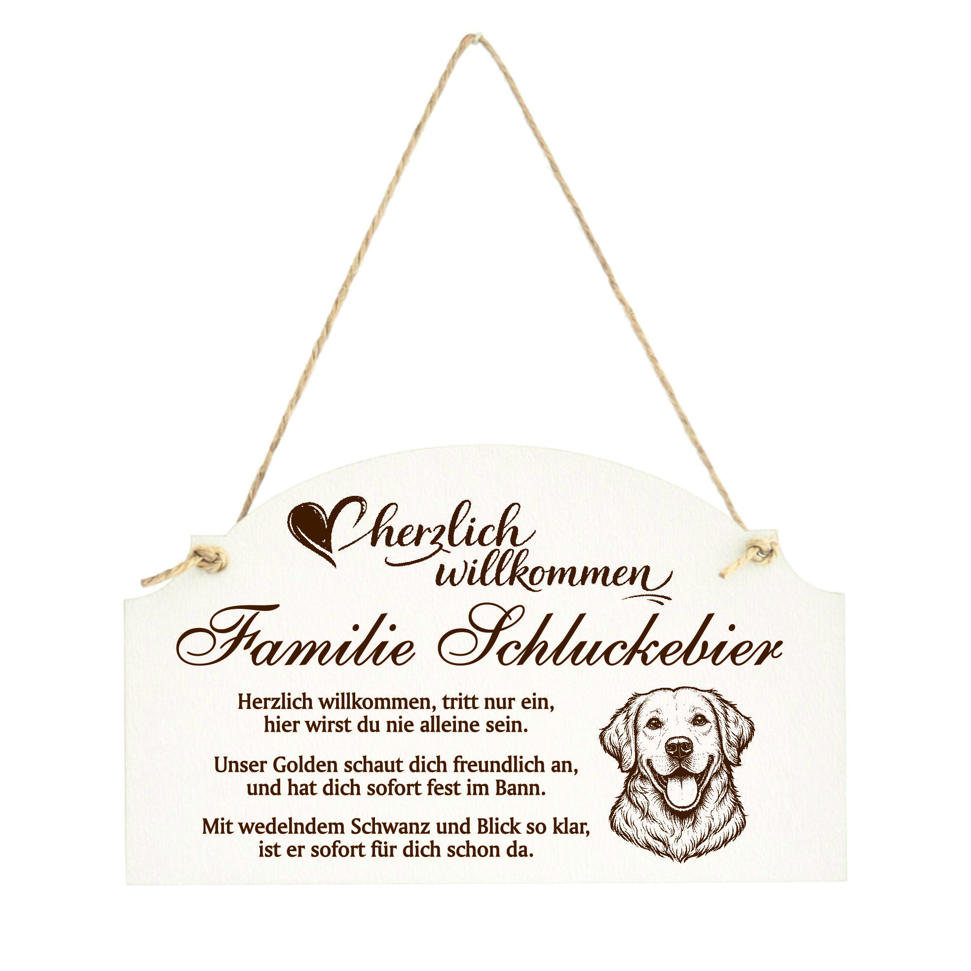 Willkommensschild Golden Retriever personalisiert - Haustürschild mit Hundespruch - 14 x 8,5 cm
