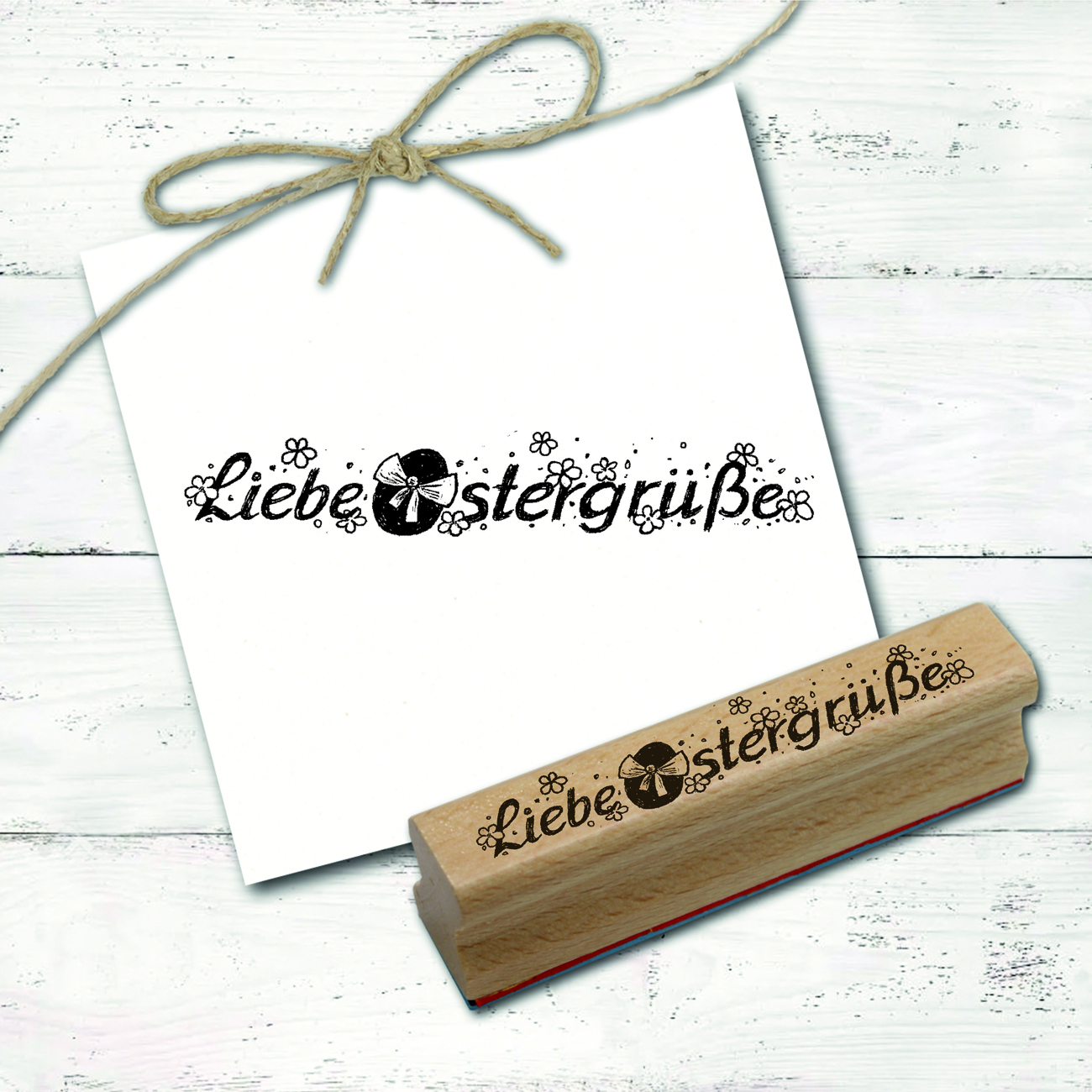Motivstempel Liebe Ostergrüße Bordüre Osterei mit kleinen Blumen - Stempel Holzstempel 98 x 18 mm