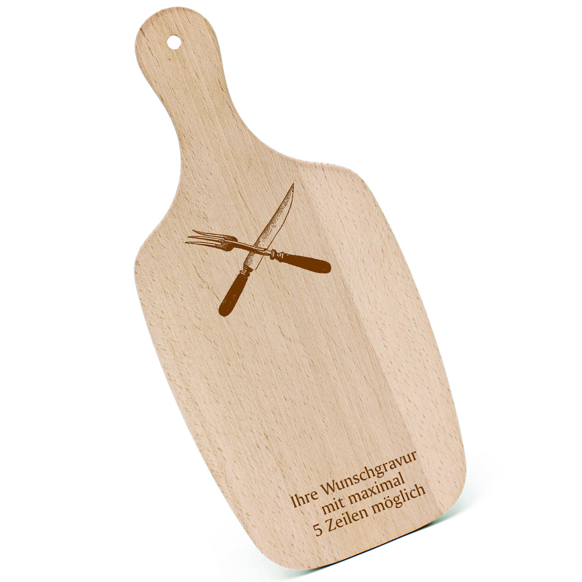 Schneidebrett Frühstücksbrettchen - Messer & Gabel - mit Griff 330x150mm