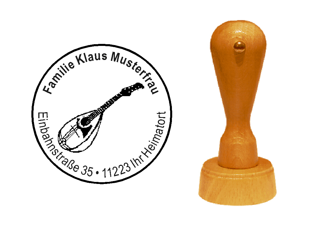 « Mandoline » Holzstempel mit persönlichem Wunschtext