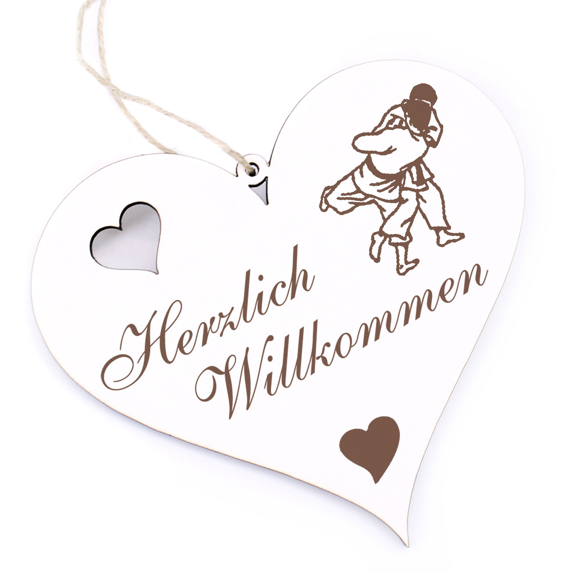 Herzlich Willkommen Schild - Judo - Deko Herz Holz