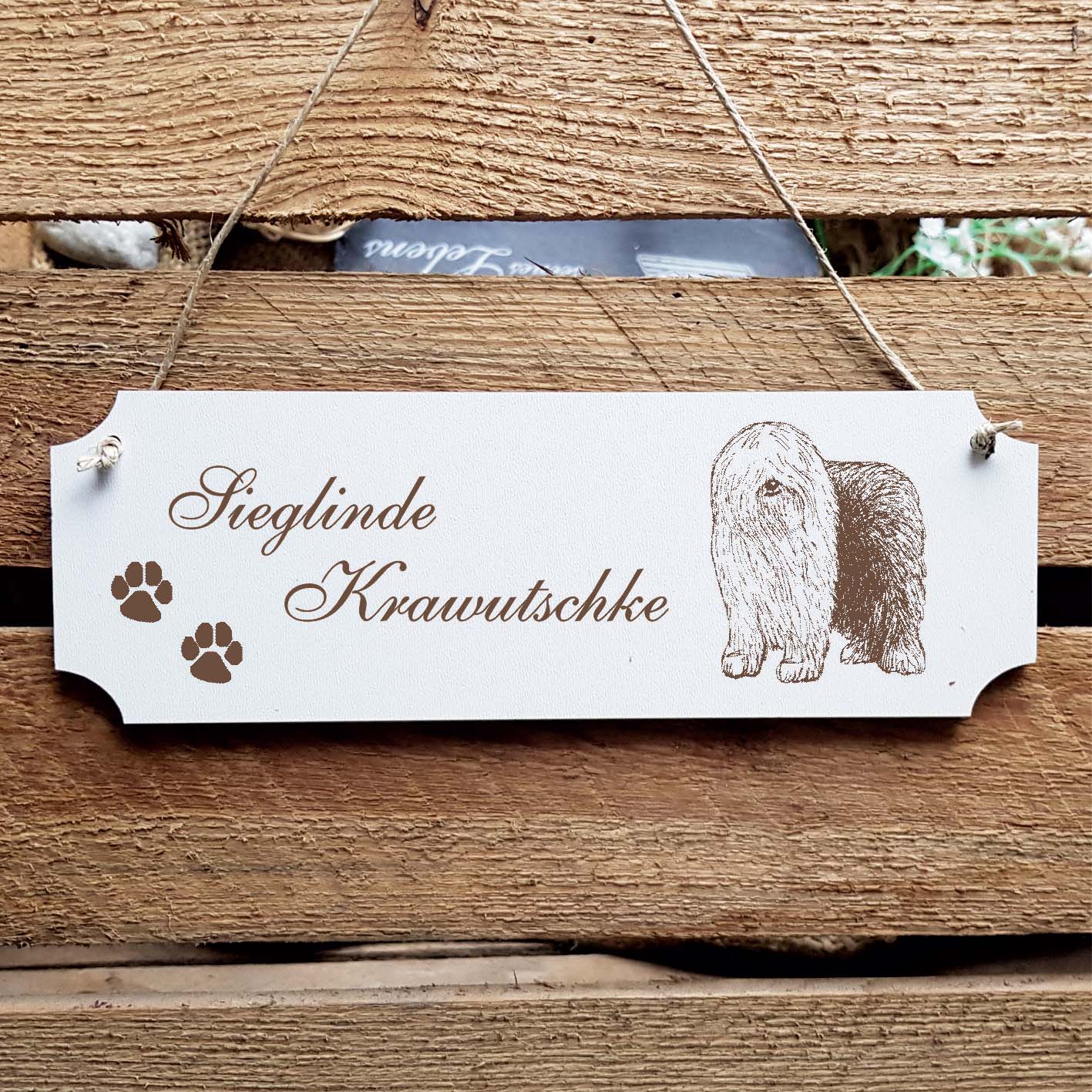 Schild « Bobtail » Namensschild Türschild zum Anhängen - 20 x 6,7 cm