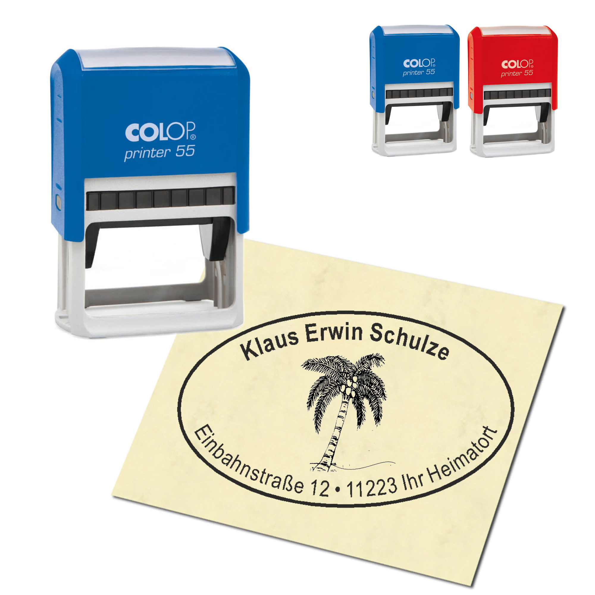Adressstempel personalisiert Stempel - Palme - oval 59 x 39 mm