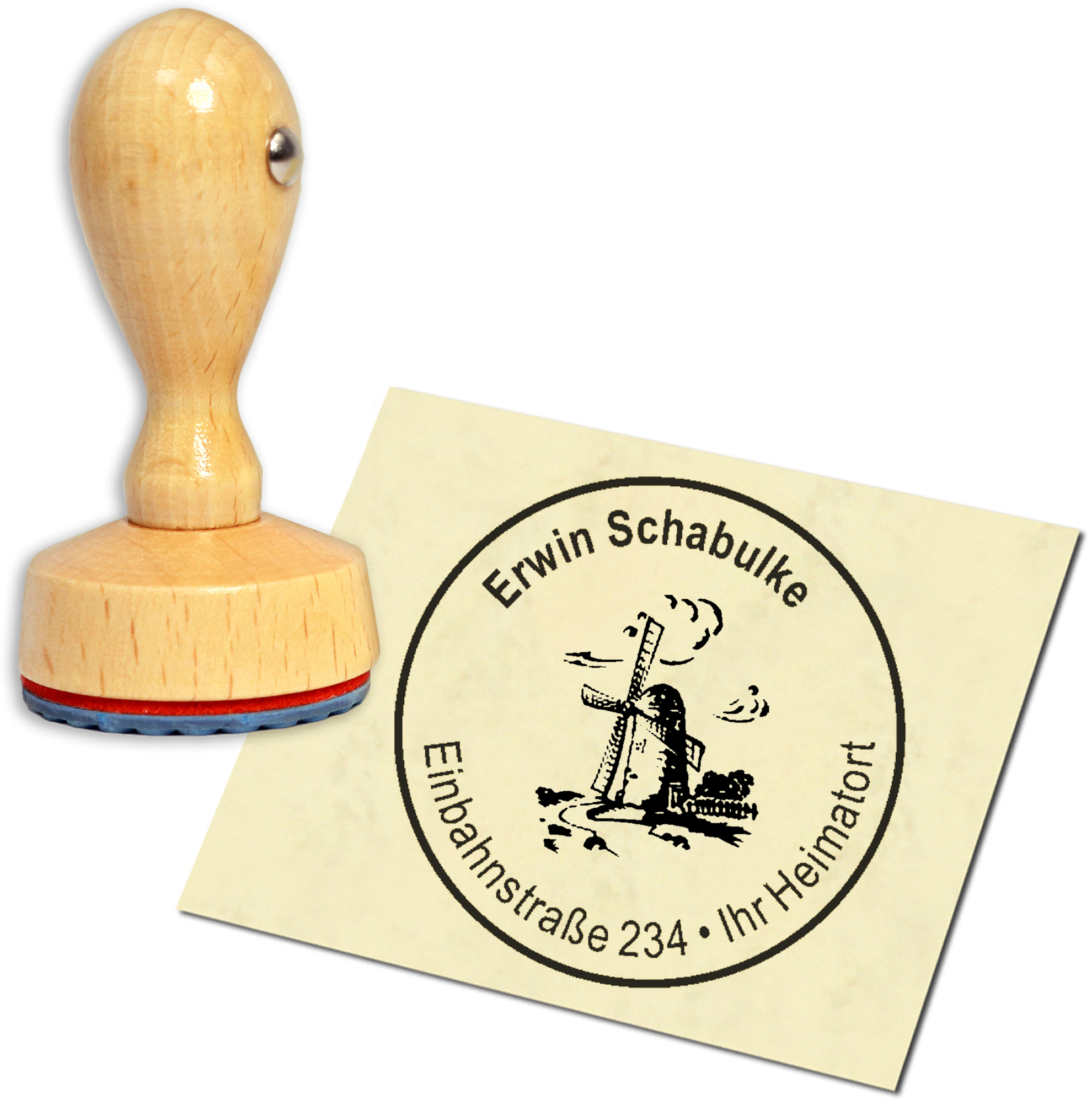 Stempel Adressstempel Holzstempel - Windmühle - rund 40mm