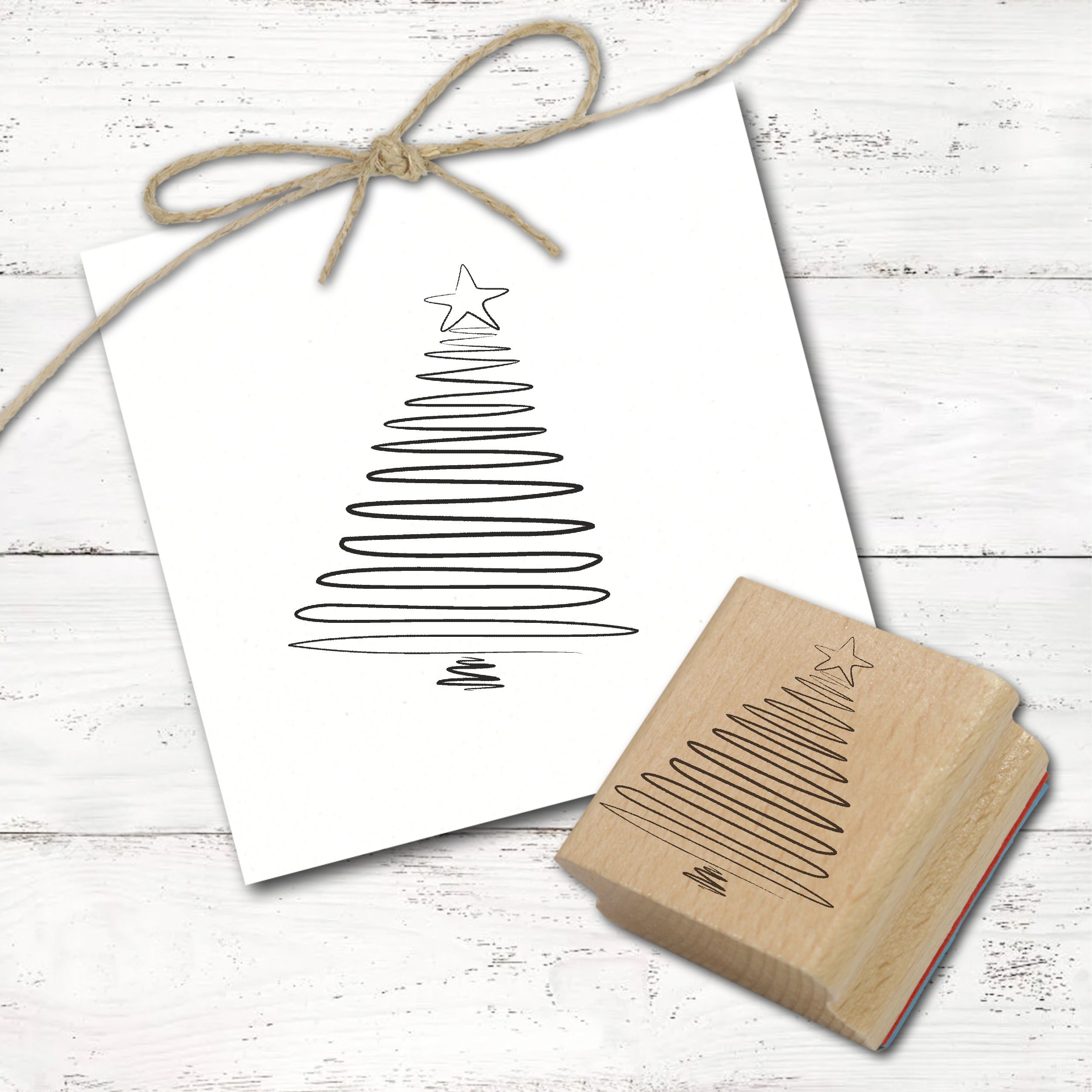 Motivstempel Tannenbaum Stern modern - Weihnachtsstempel Christbaum minimalistisch Stempel Holzstempel 58 mm x 68 mm