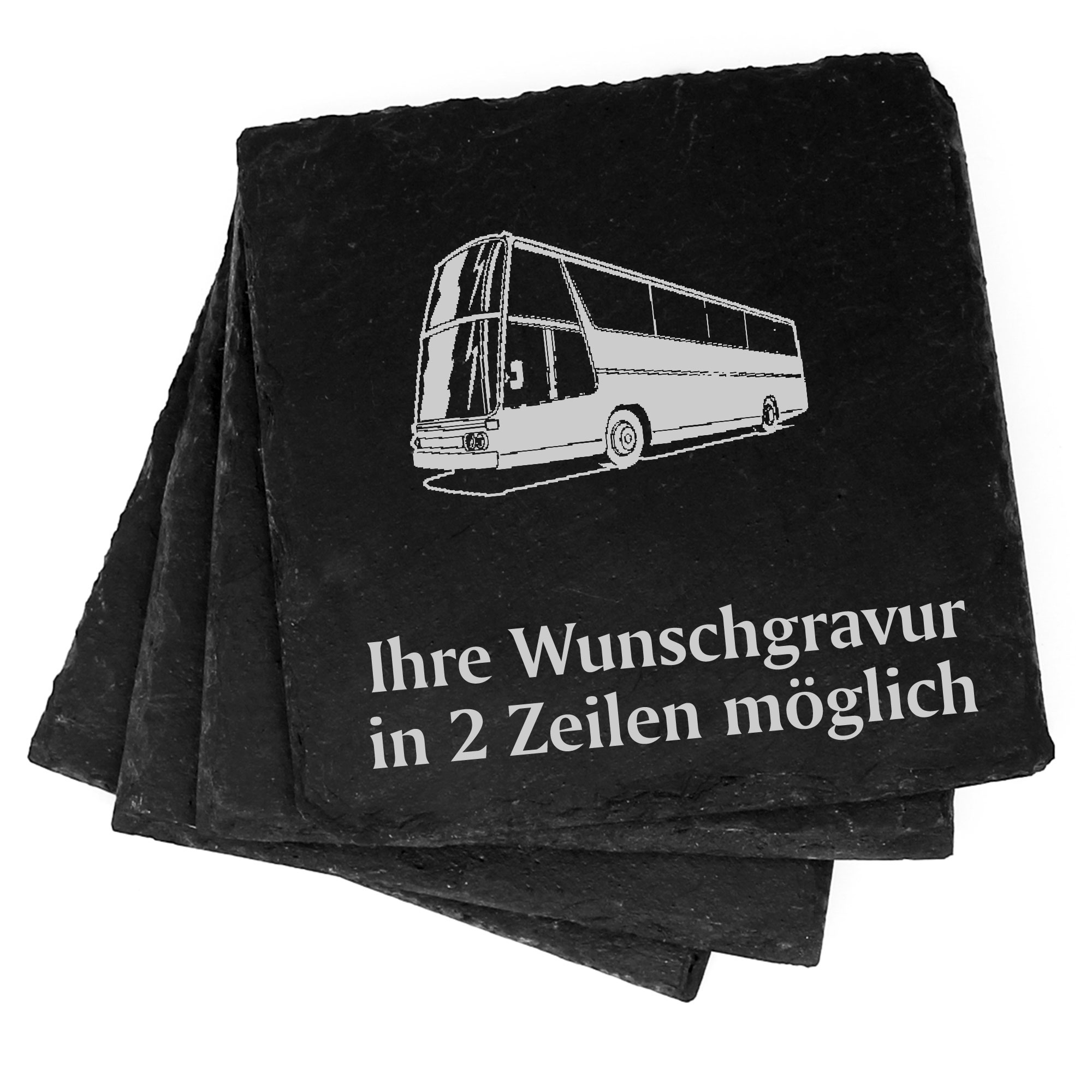 4x Reisebus Deko Schiefer Untersetzer Wunschgravur Set - 11 x 11 cm