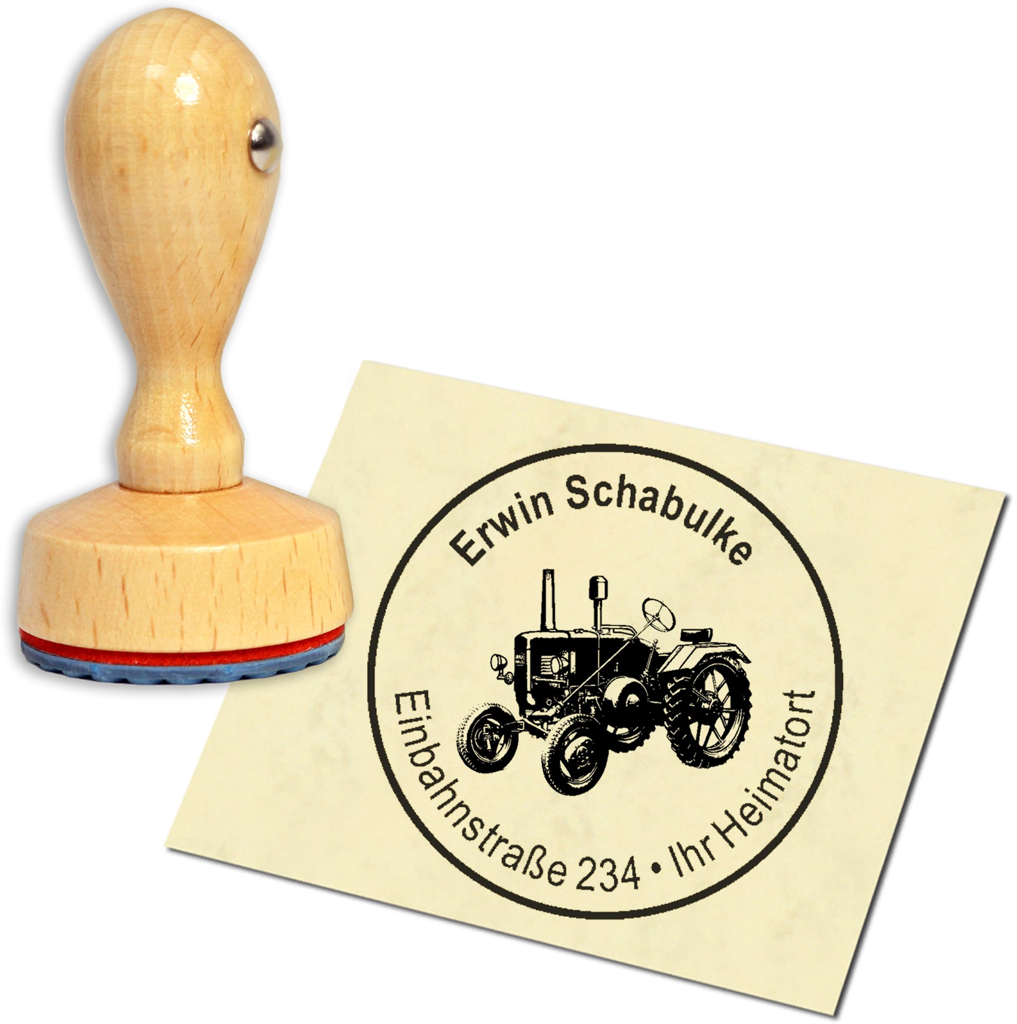 Stempel Adressstempel Holzstempel - alter Traktor - rund 40mm