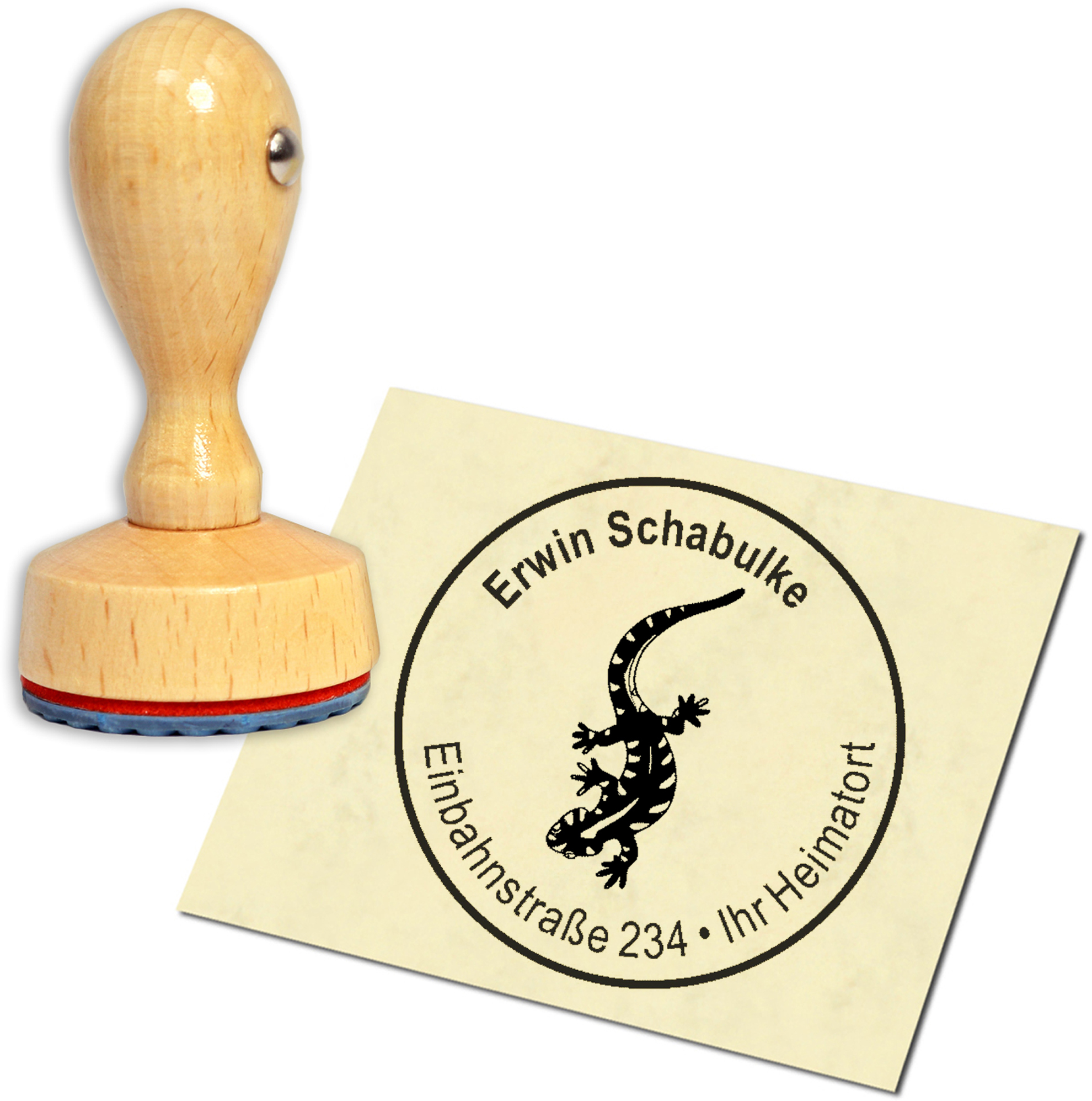 Stempel Adressstempel Holzstempel - Eidechse - rund 40mm