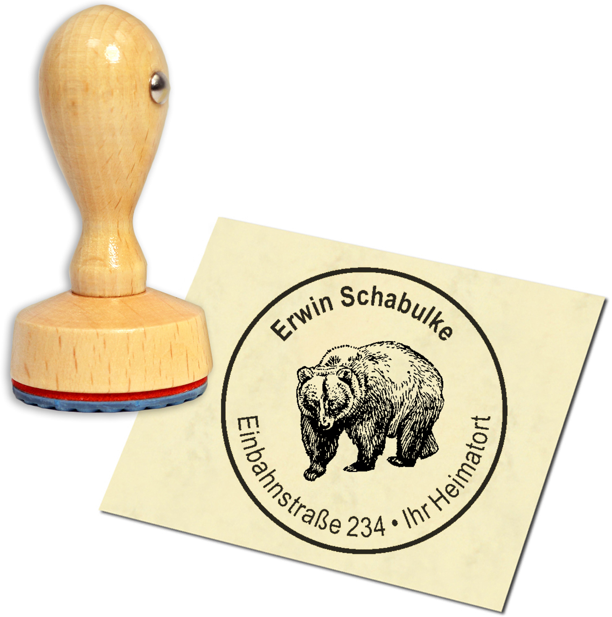 Stempel Adressstempel Holzstempel - Grizzly Bär - rund 40mm