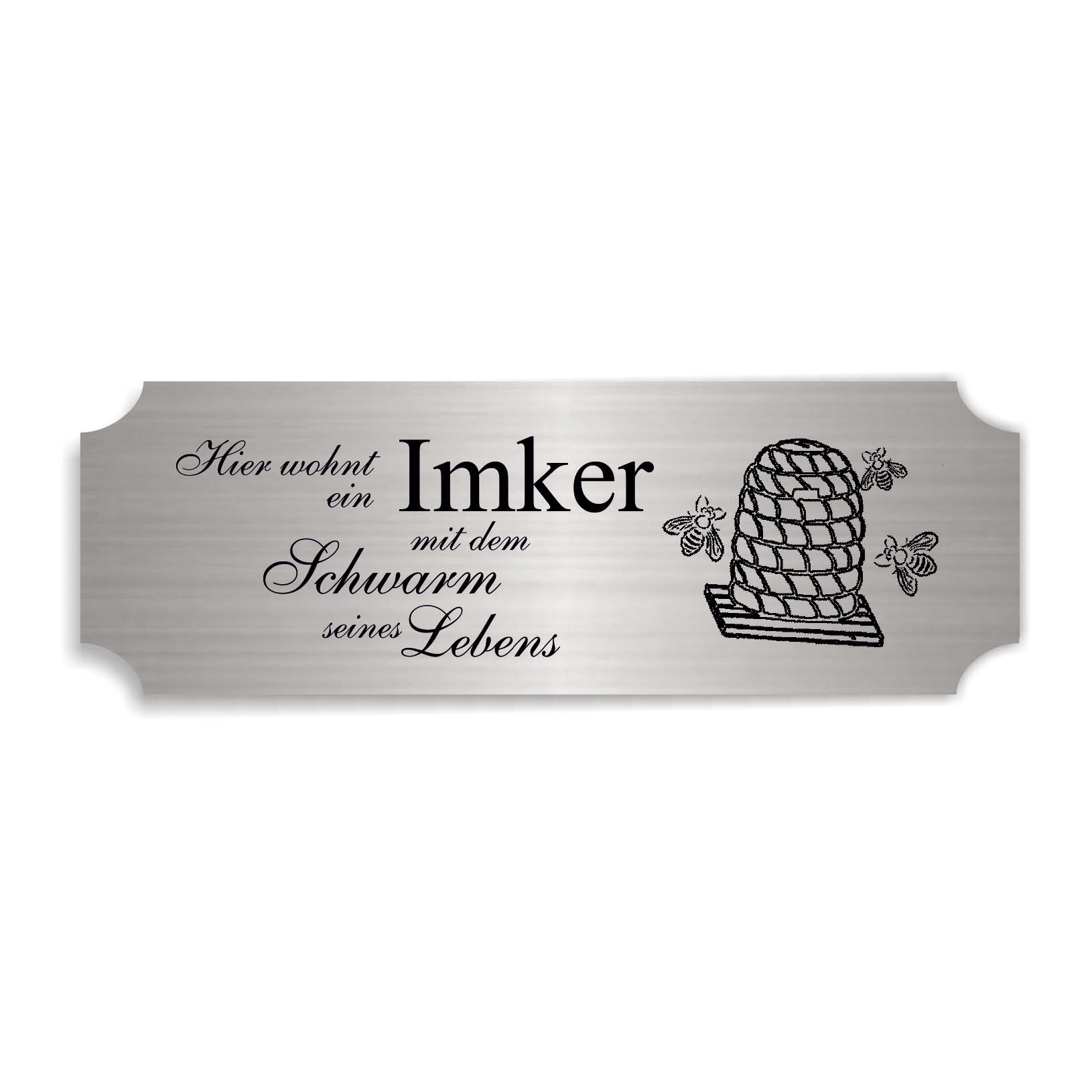 Schild « HIER WOHNT EIN IMKER » selbstklebend - Aluminium Look - silber