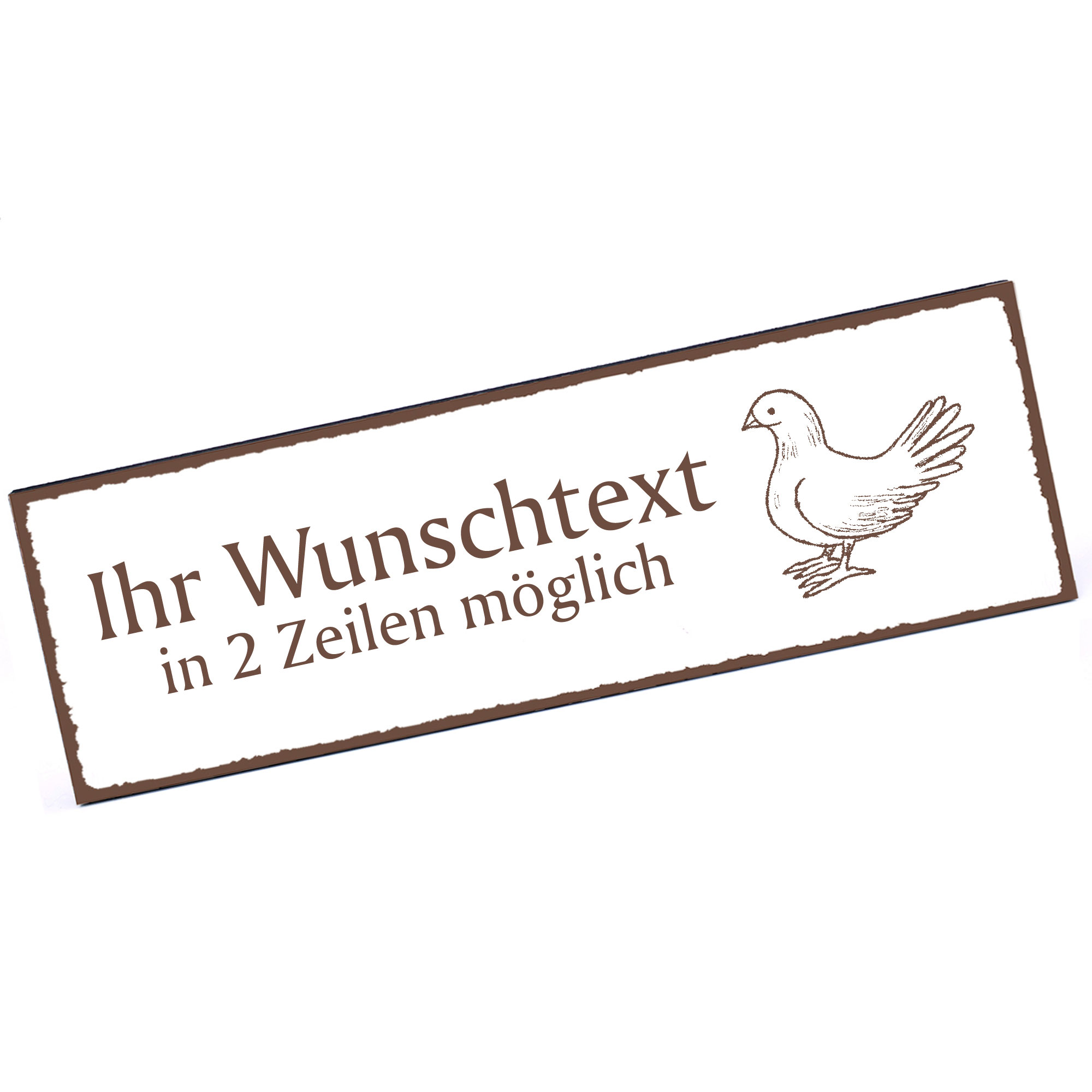 Türschild sitzende Taube  Namensschild personalisiert mit Gravur - 150mm x 50mm - selbstklebend