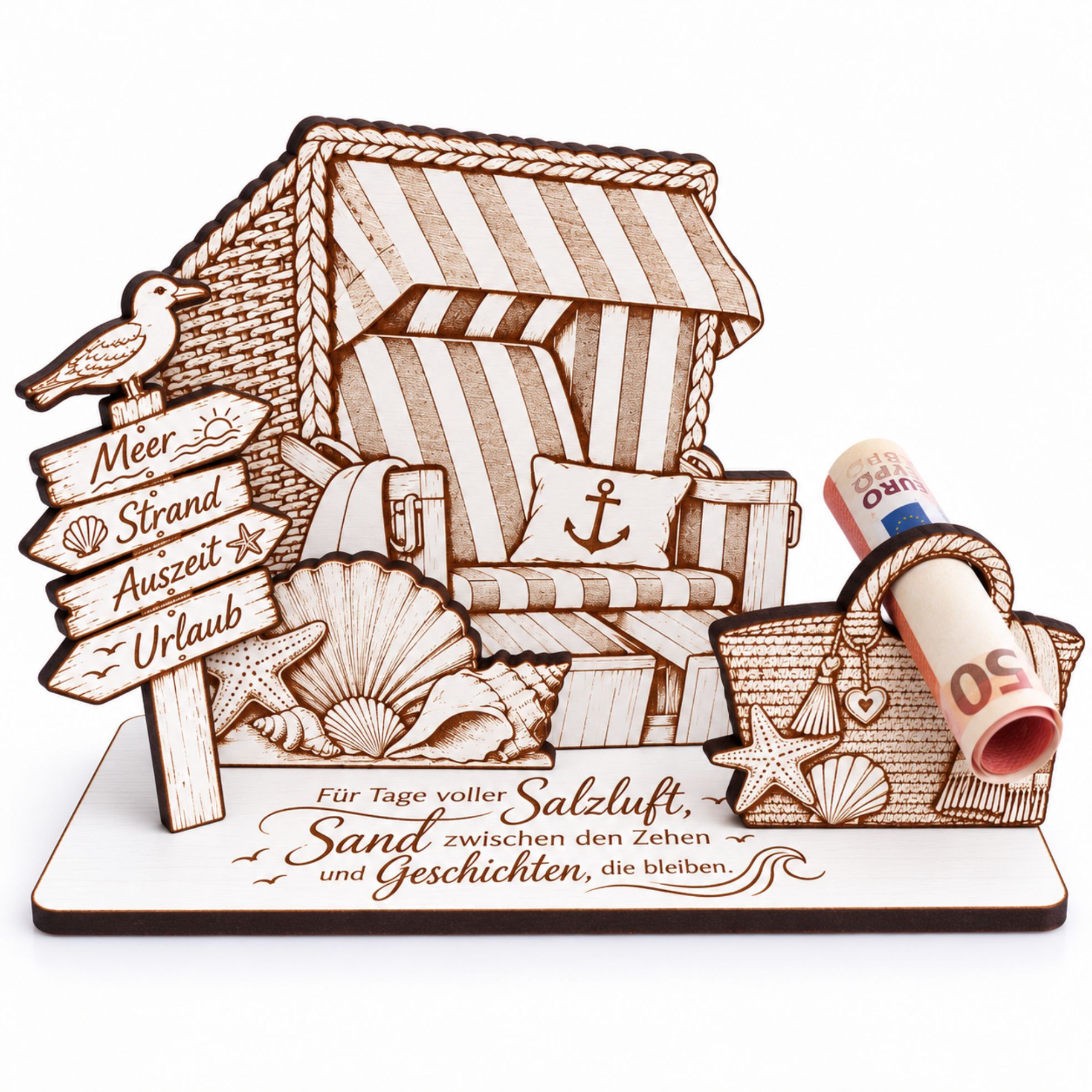 Strandkorb Geldgeschenk Urlaub Geschenk für Strand & Meer 14x10cm