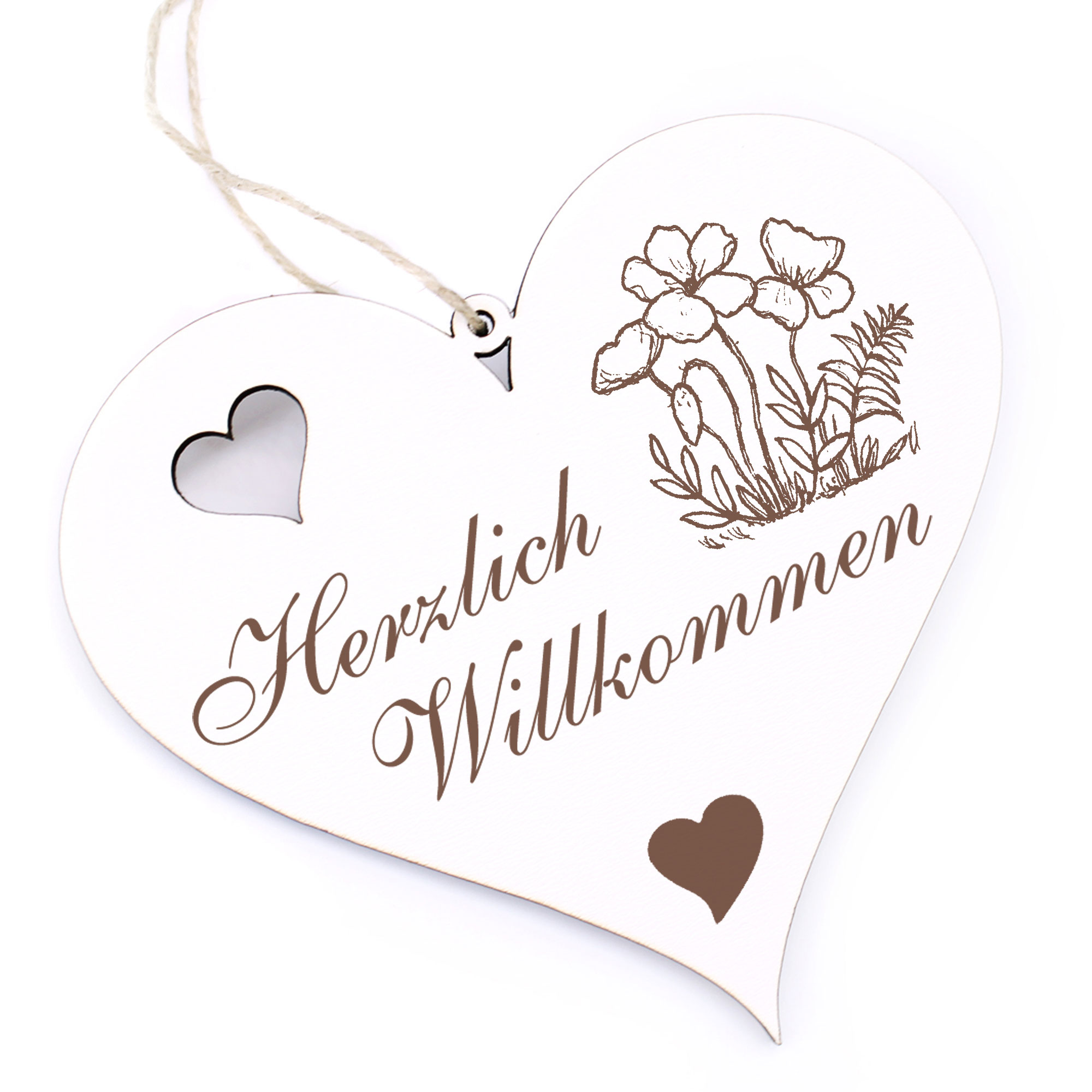 Herzlich Willkommen Schild - Wildblumen - Deko Herz Holz