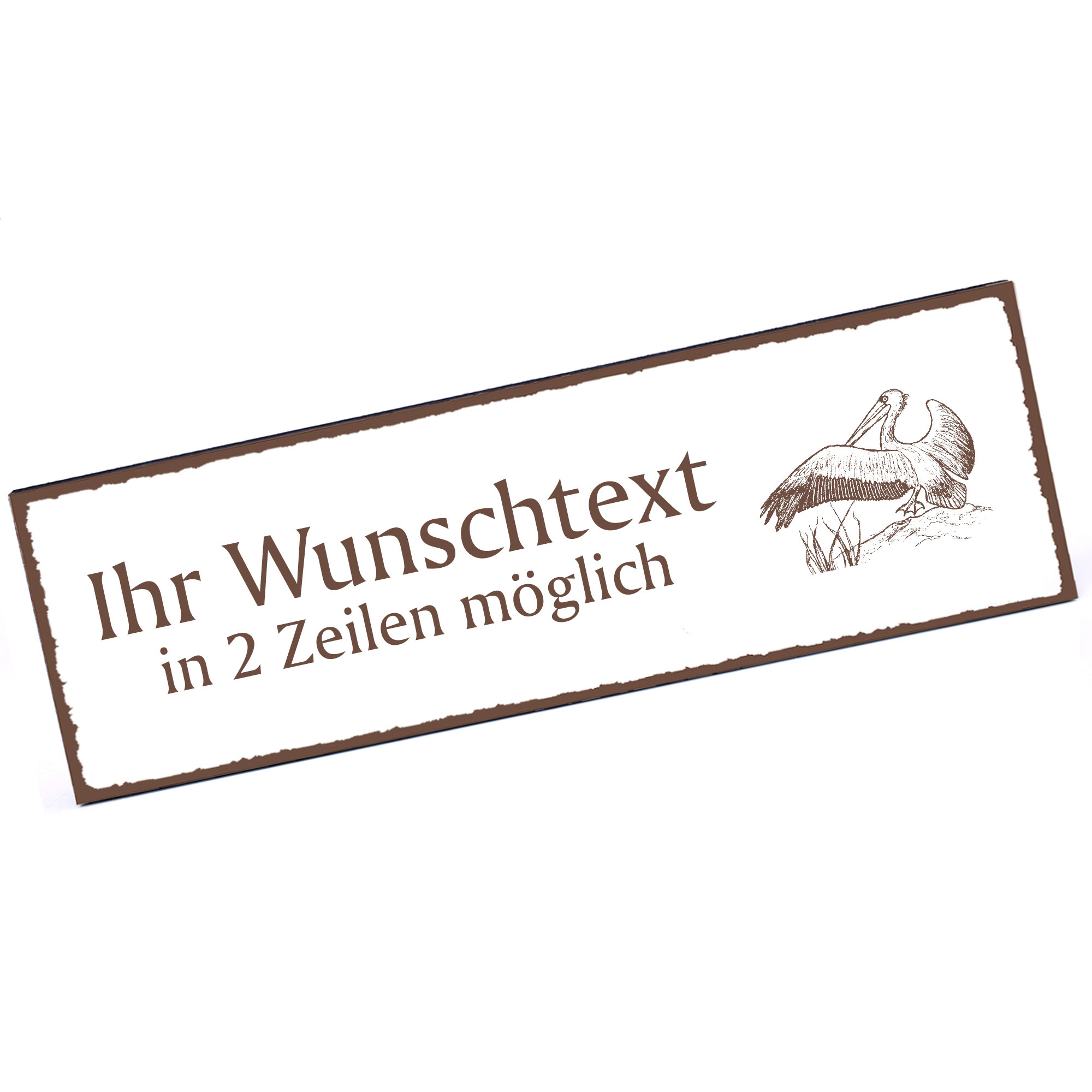 Türschild fliegender Pelikan  Namensschild personalisiert mit Gravur - 150mm x 50mm - selbstklebend