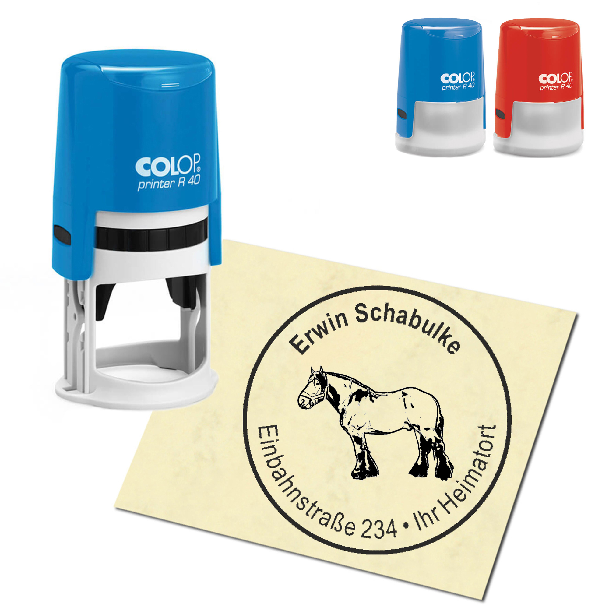 Stempel Adressstempel personalisiert - Auxois Pferd - rund &empty; 40mm