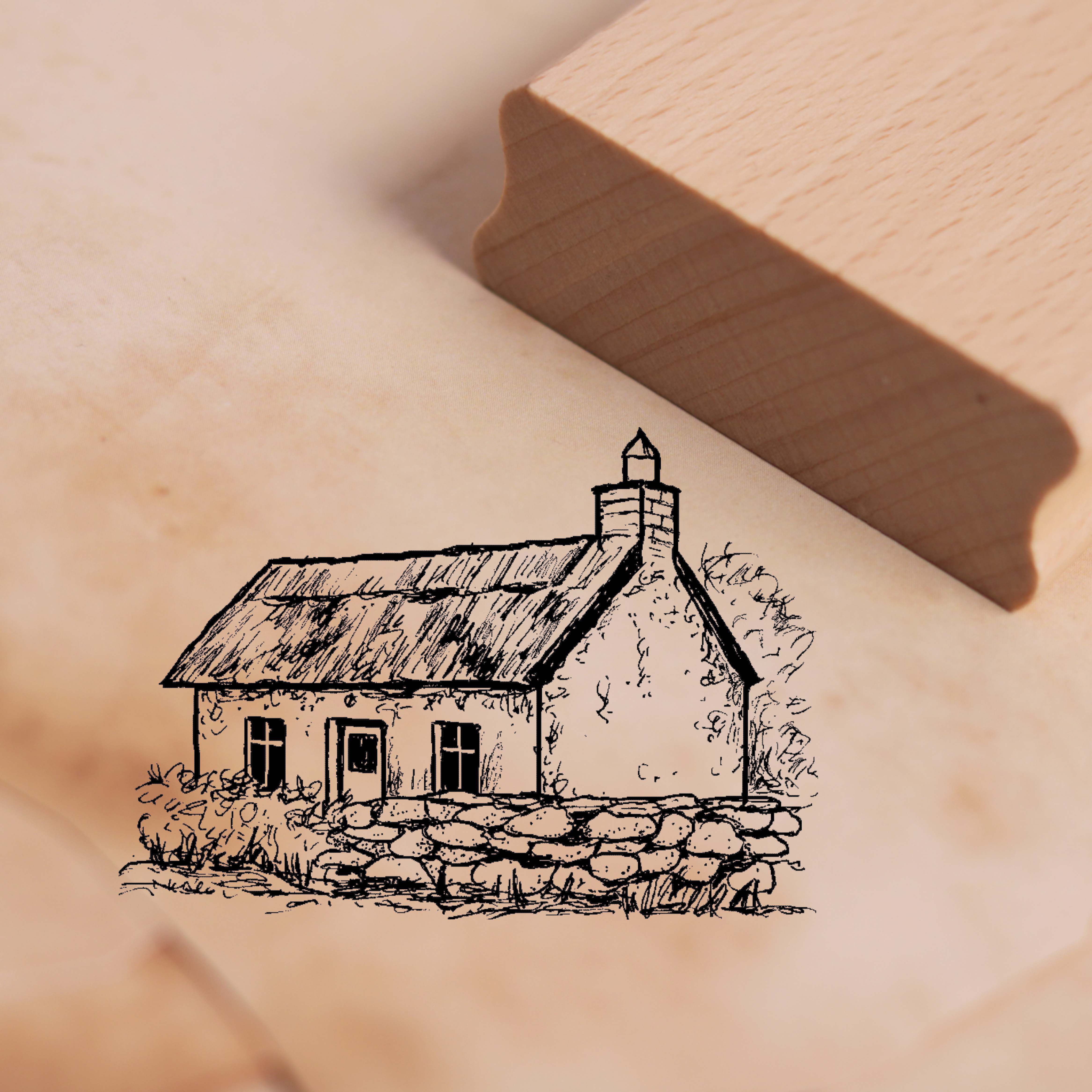 Motivstempel Cottage Stempel aus Holz - Abdruck ca. 48mm x 34mm