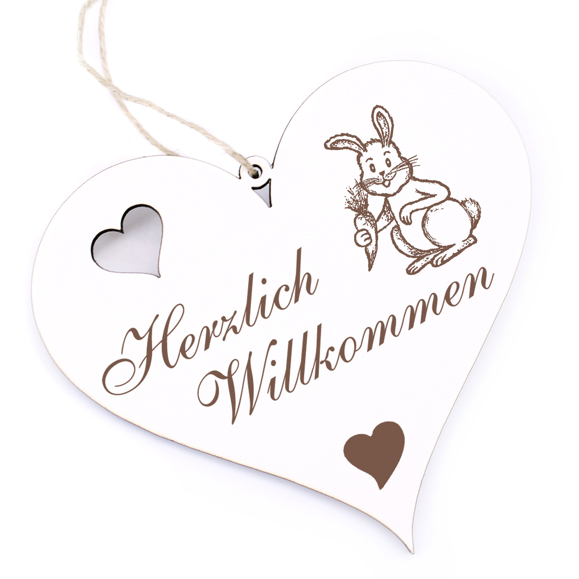 Herzlich Willkommen Schild - Hase mit Möhre - Deko Herz Holz