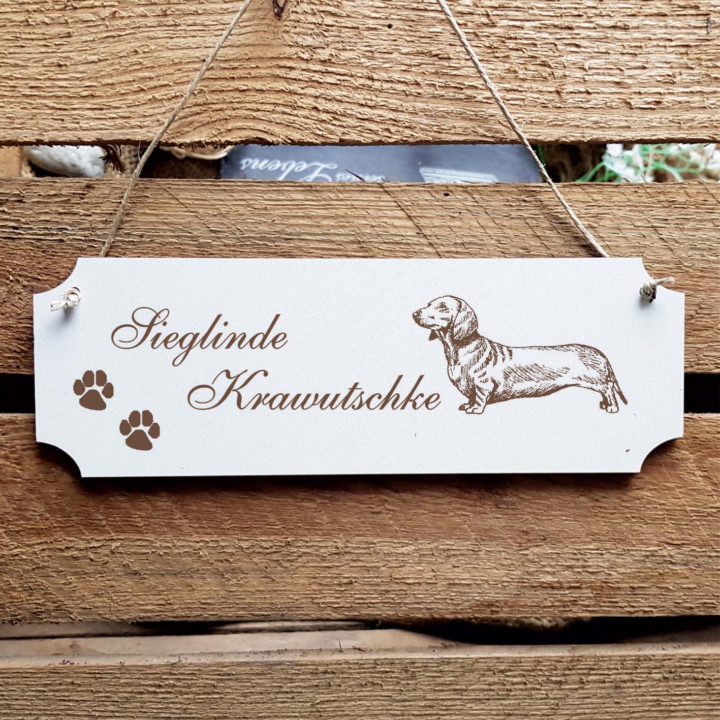 Schild « Dackel Kurzhaardackel » Namensschild Türschild zum Anhängen - 20 x 6,7 cm