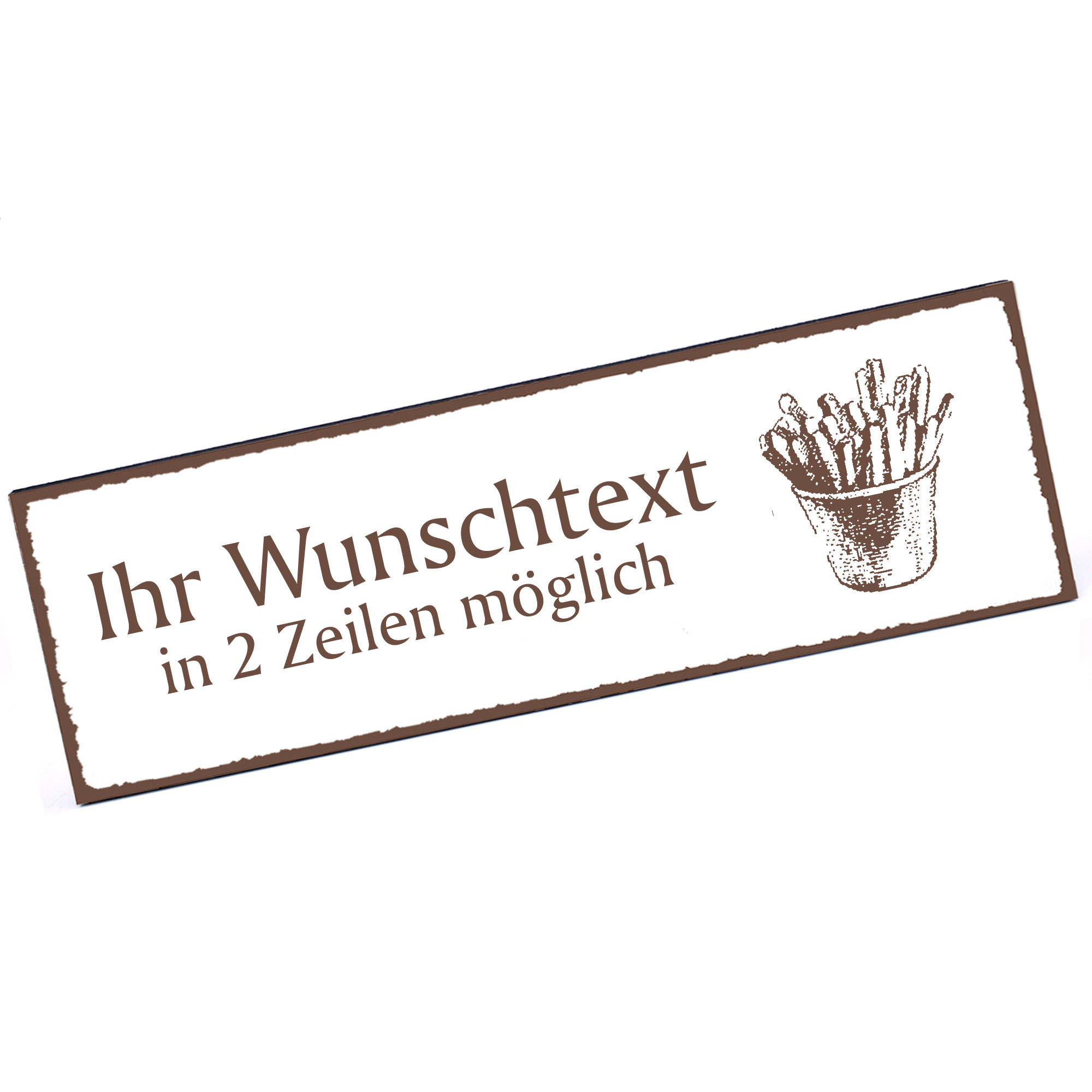 Türschild Pommes  Namensschild personalisiert mit Gravur - 150mm x 50mm - selbstklebend