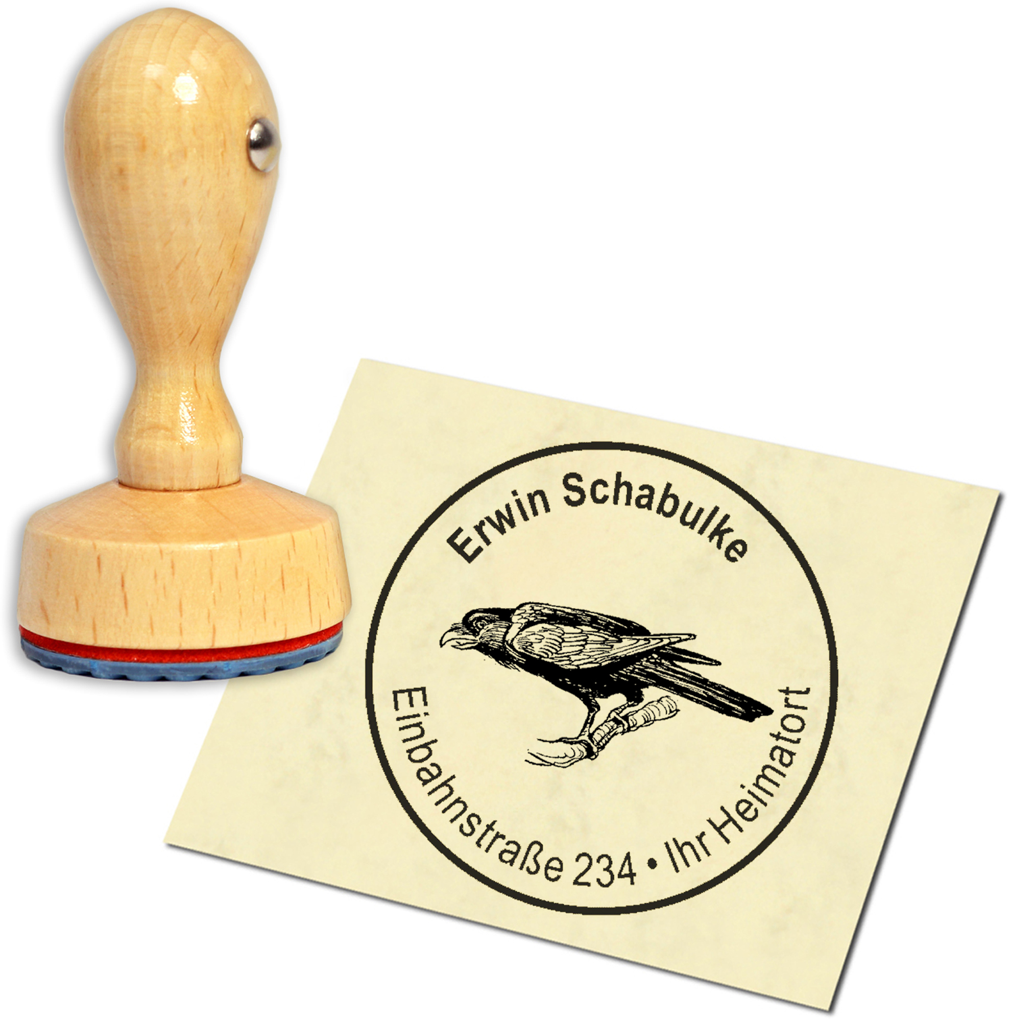 Stempel Adressstempel Holzstempel - Rabe - rund 40mm