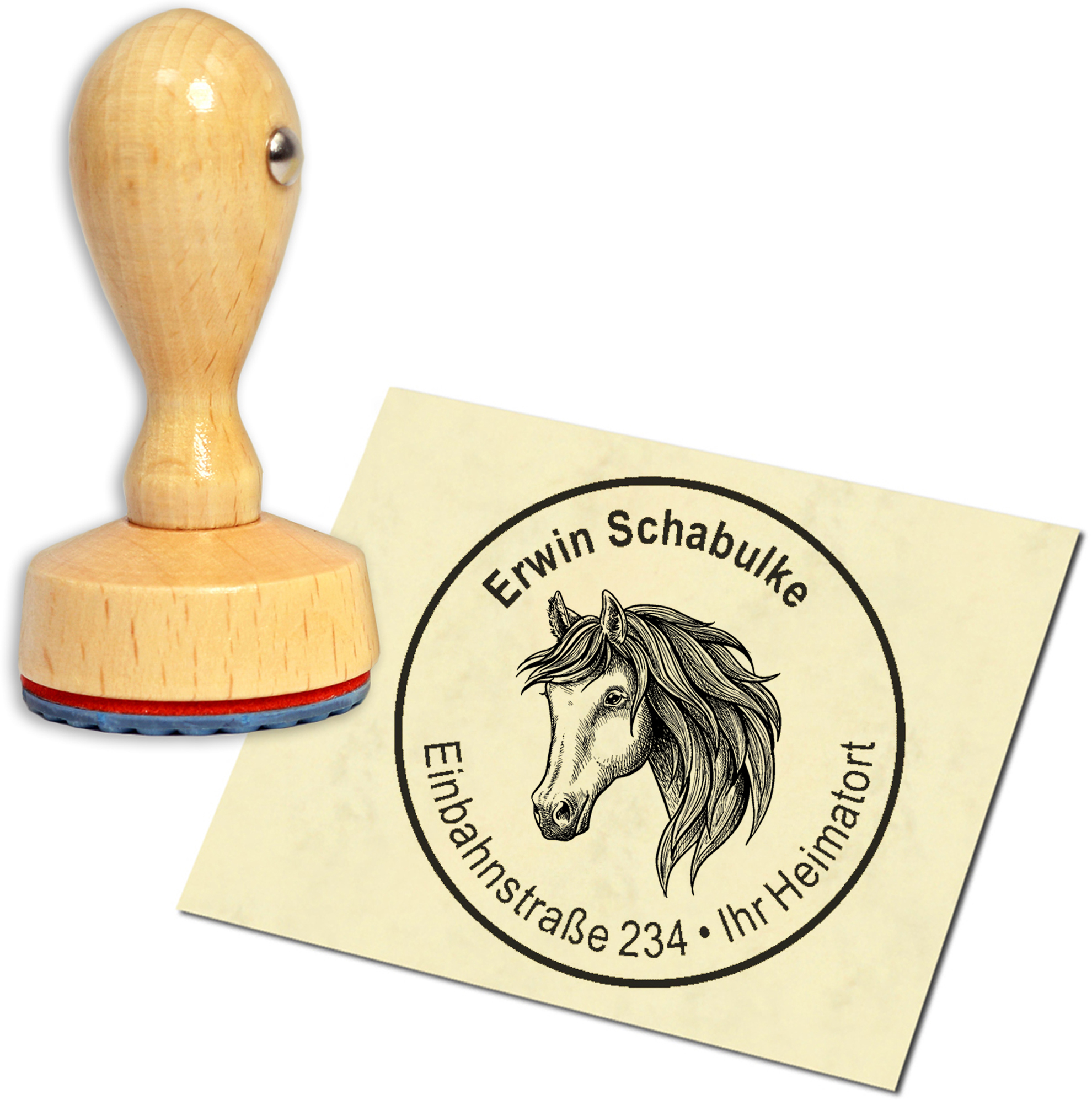 Stempel Adressstempel Holzstempel - Andalusier Pferd - rund 40mm