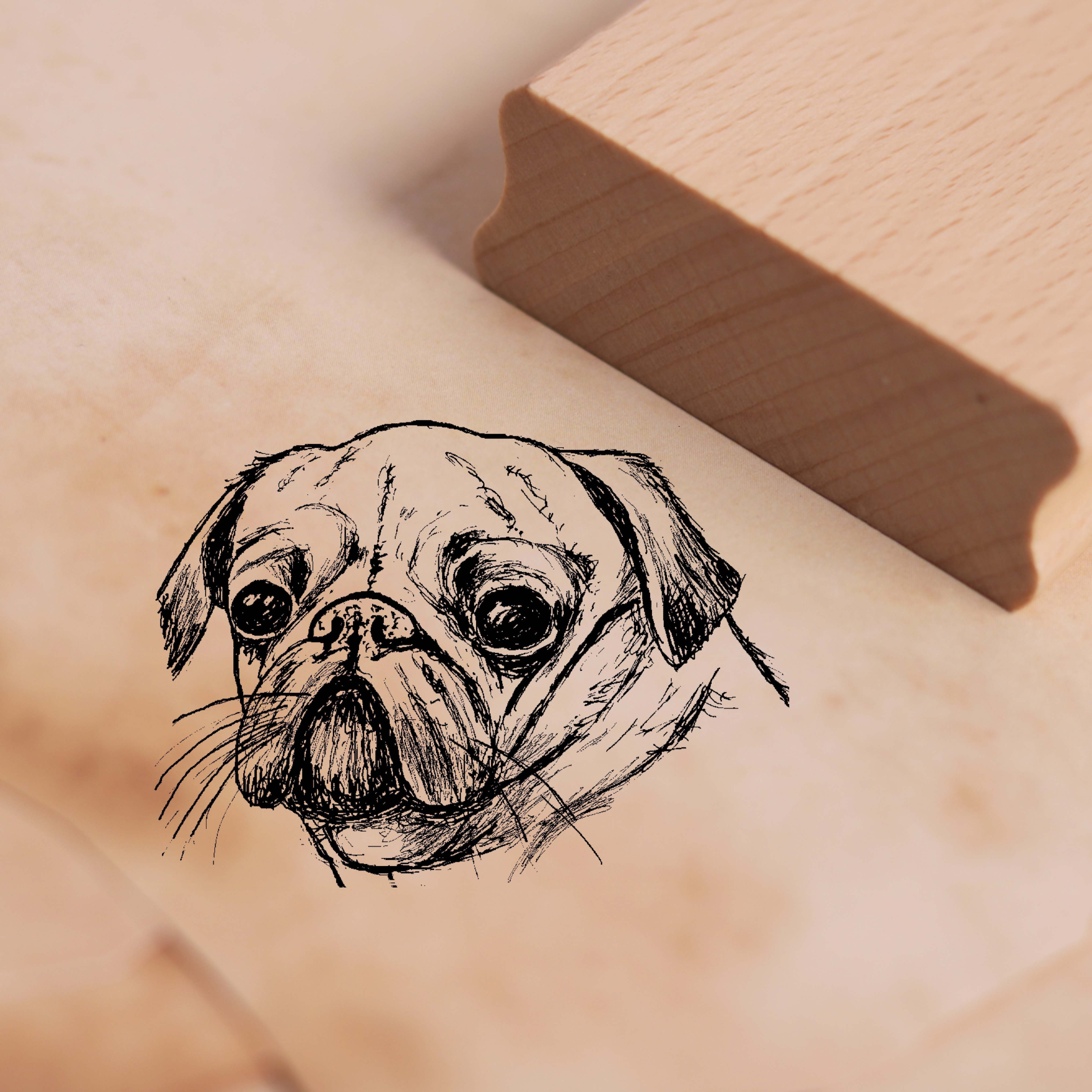 Motivstempel Mops Gesicht Stempel Hund 38 x 28 mm
