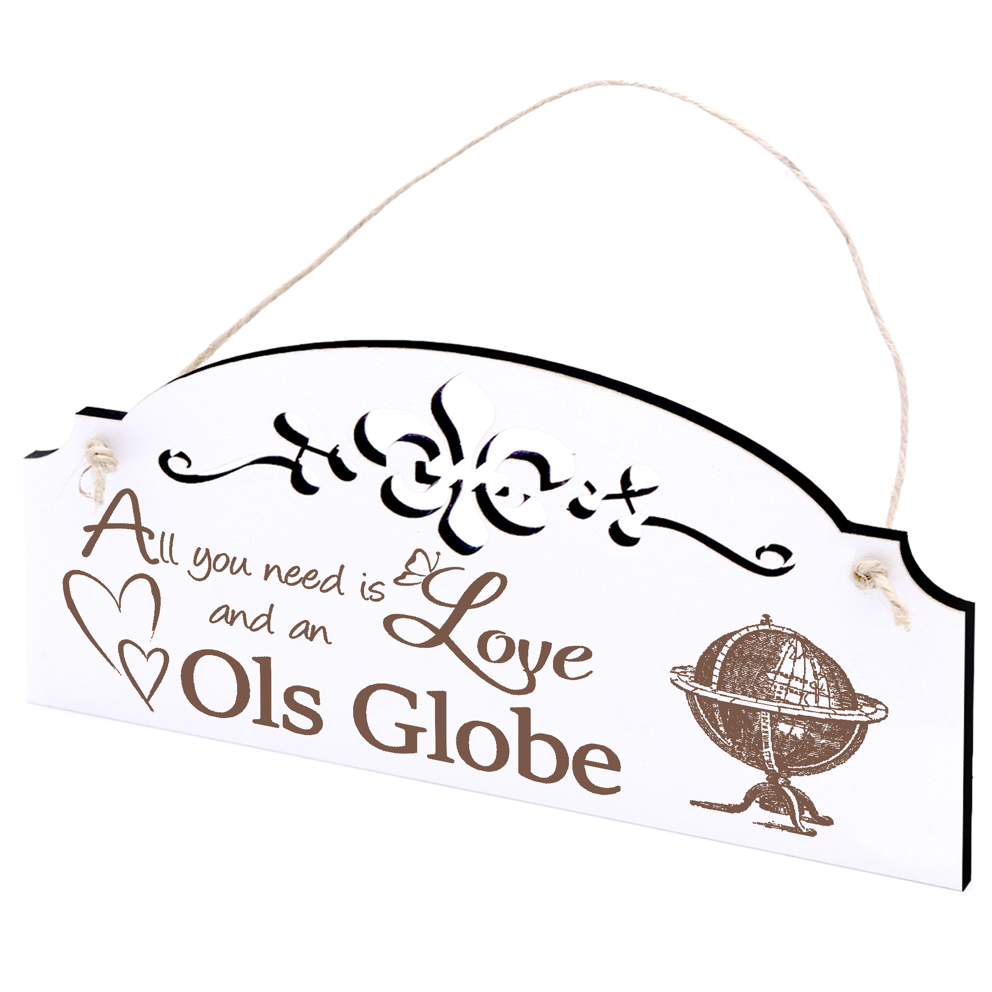 Schild antiker Globus Deko 20x10cm - All you need is Love and an Old Globe - Holz