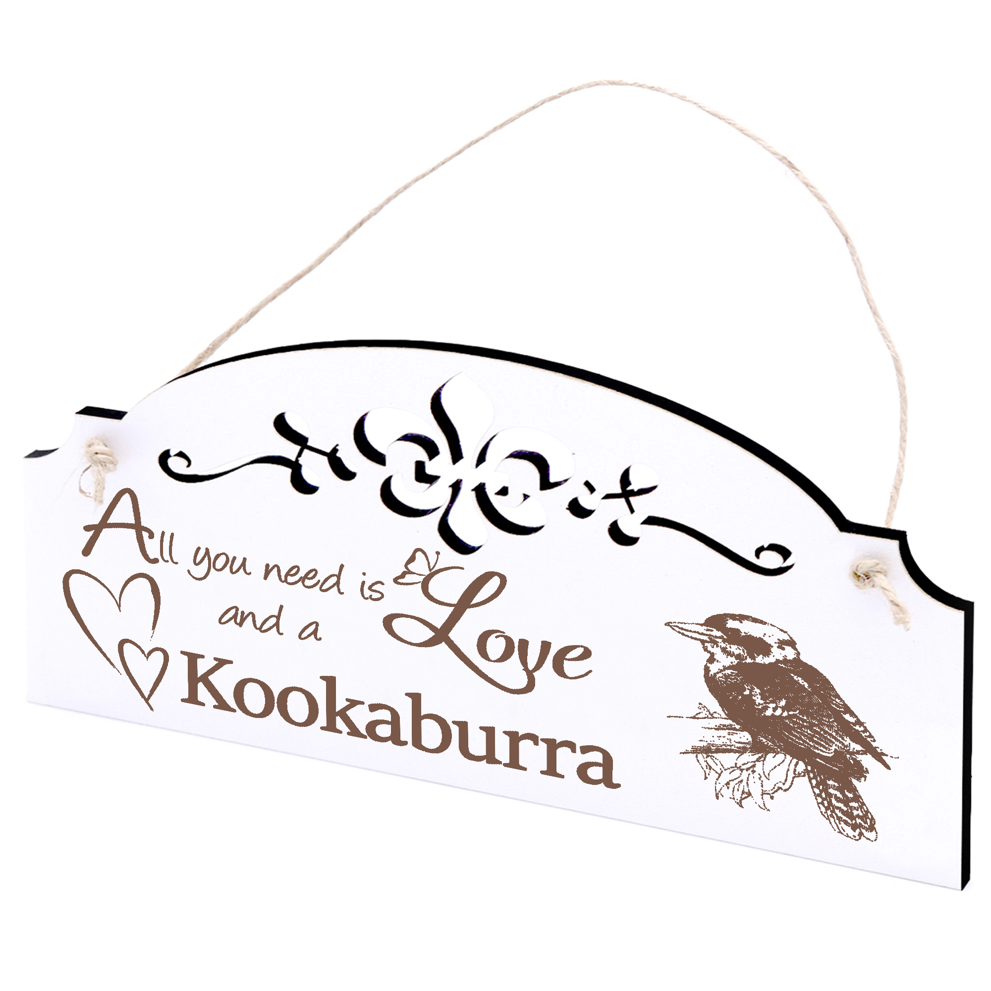 Schild Kookaburra Jägerliest Deko 20x10cm - All you need is Love and a Kookaburra - Holz