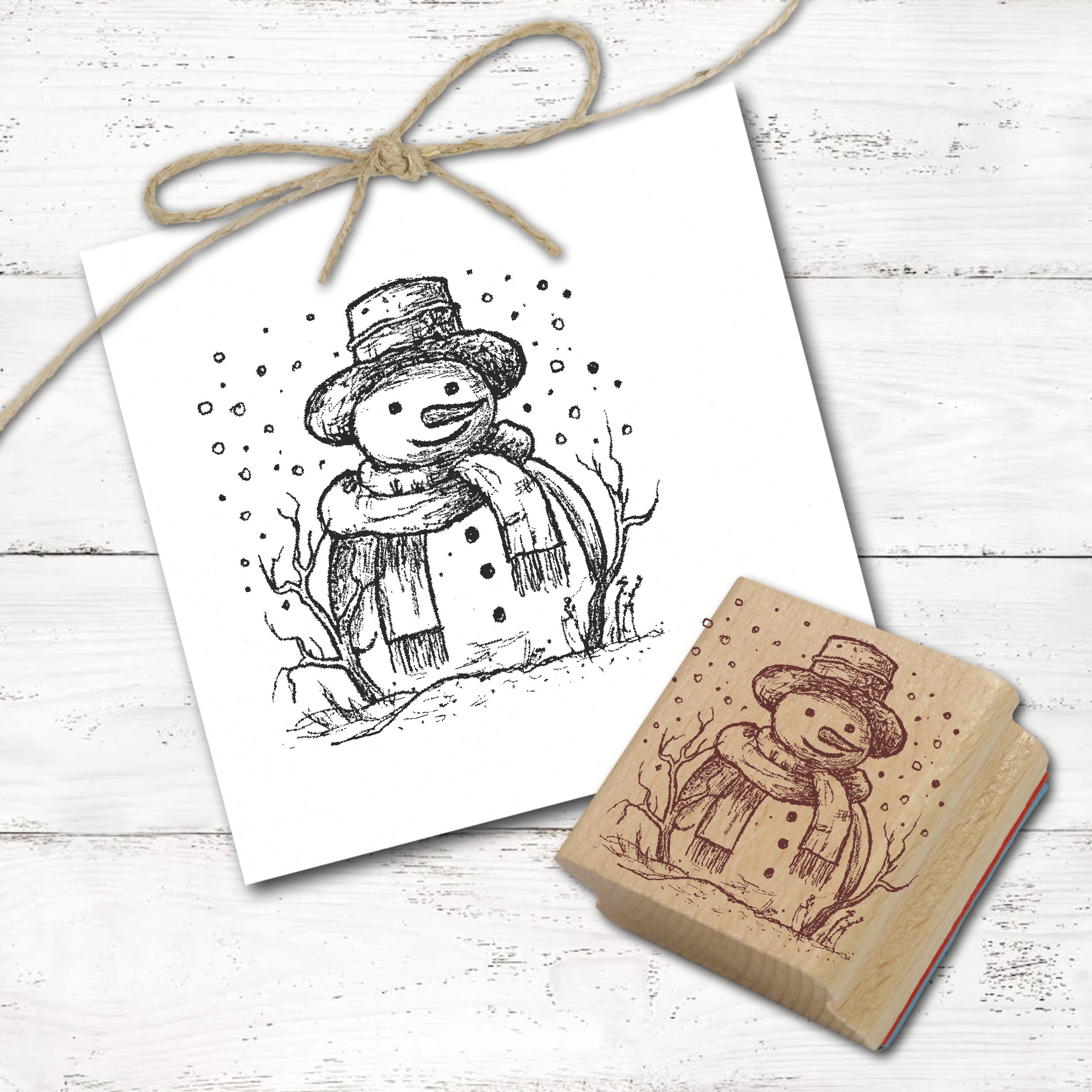 Motivstempel Niedlicher Schneemann Stempel Holzstempel 48mm x 48mm