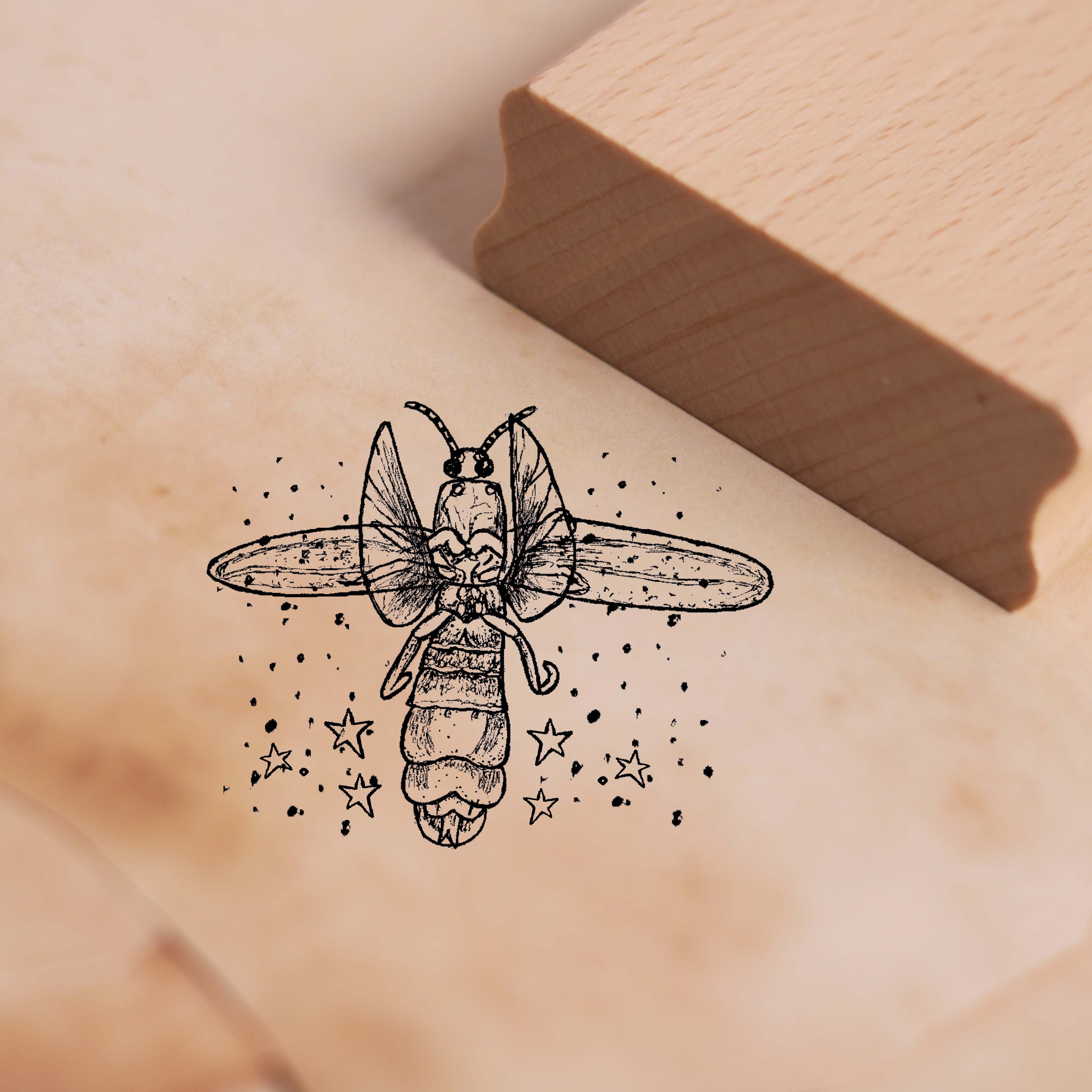 Motivstempel Glühwürmchen mit Sternen - Stempel Holzstempel 48 x 38 mm