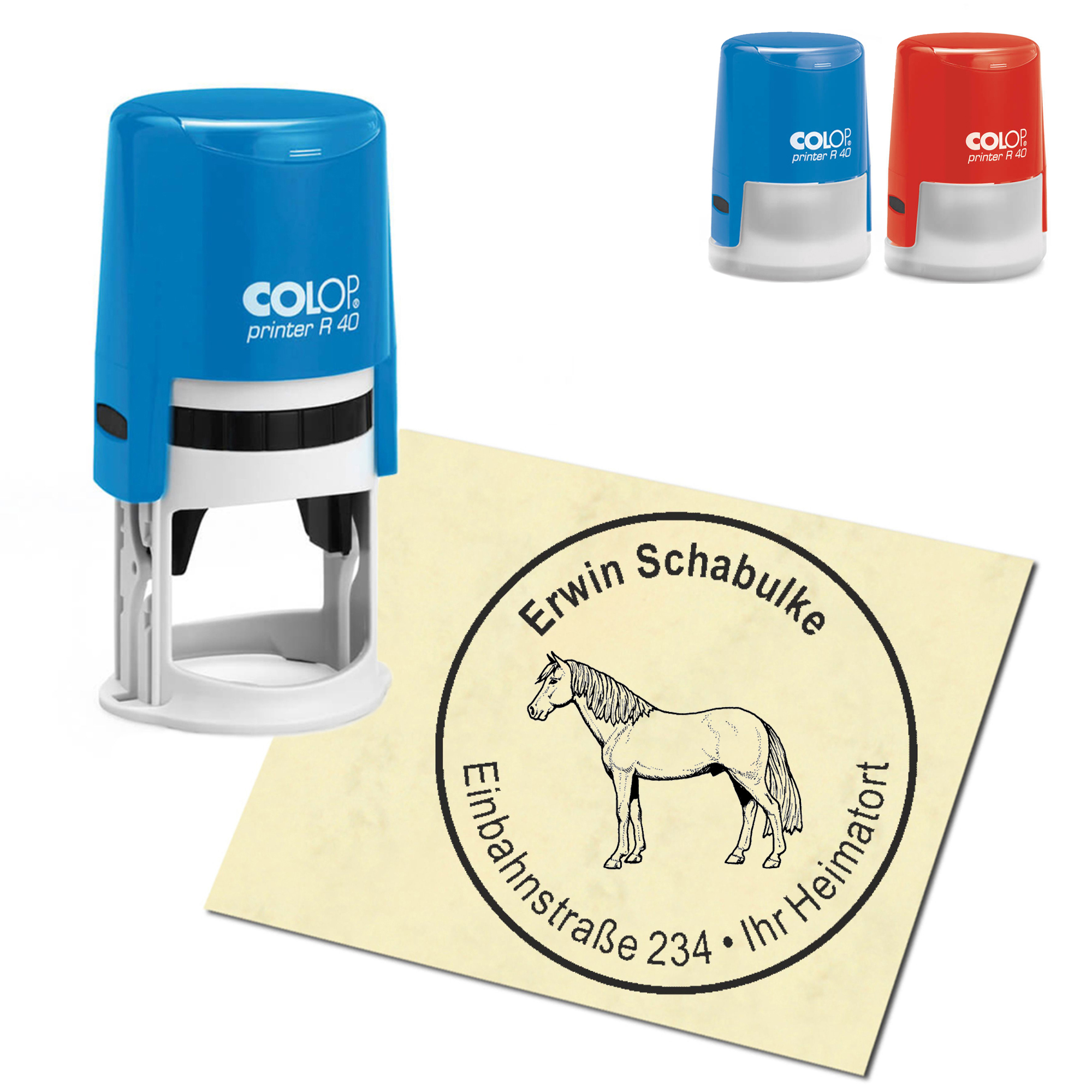 Stempel Adressstempel personalisiert - Hannoveraner Pferd - rund &empty; 40mm