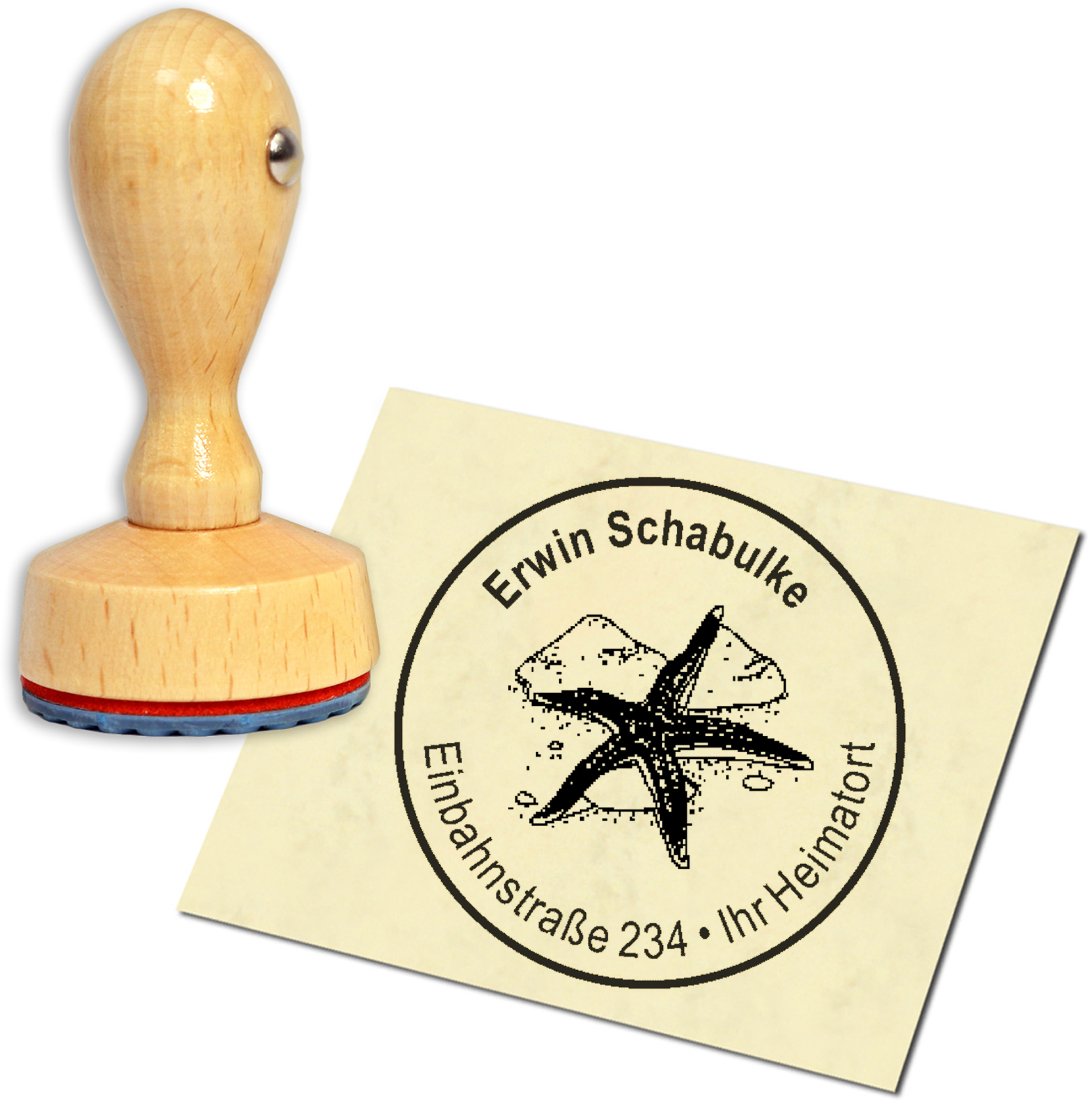 Stempel Adressstempel Holzstempel - Seestern - rund 40mm