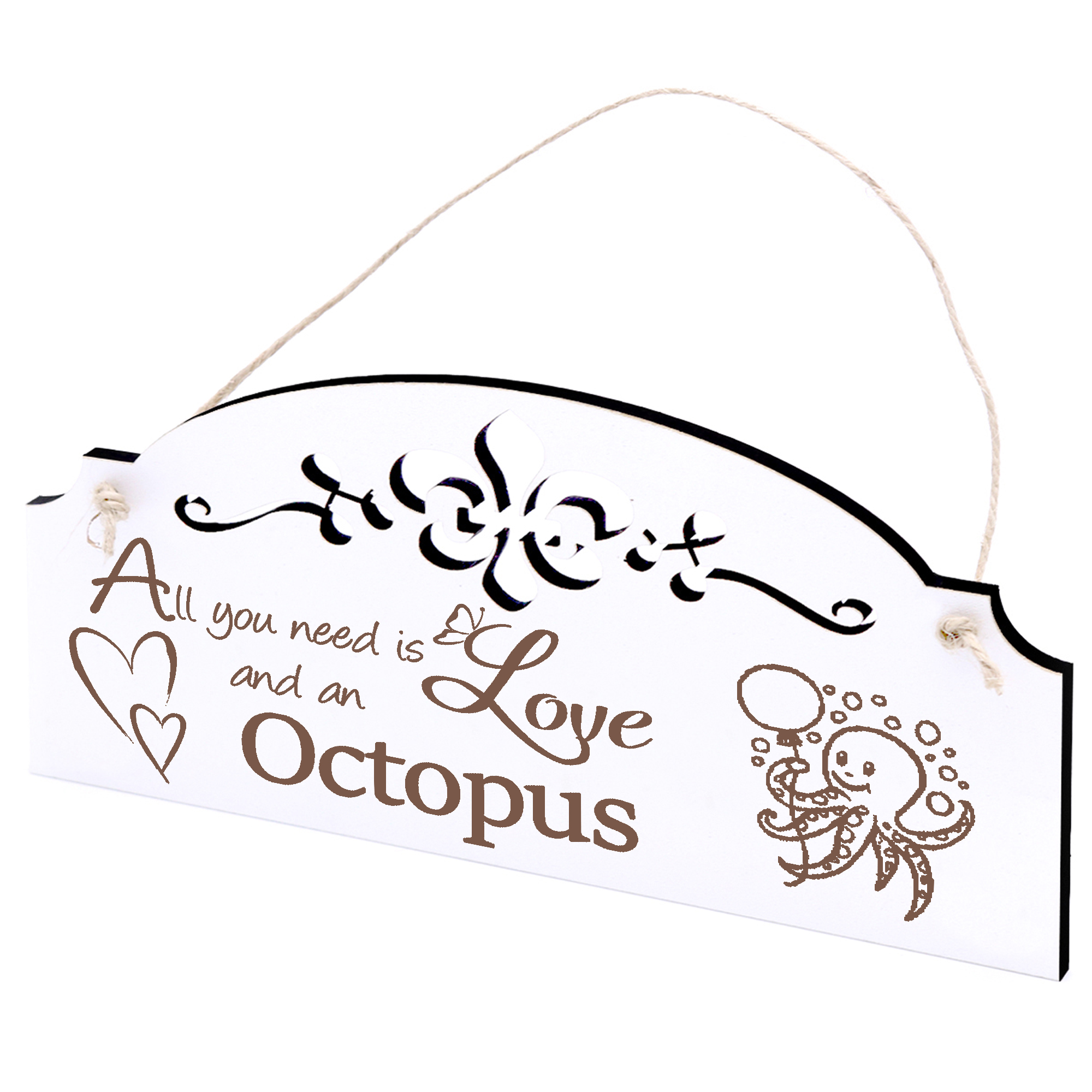 Schild niedliche Krake mit Ballon Deko 20x10cm - All you need is Love and an Octopus - Holz