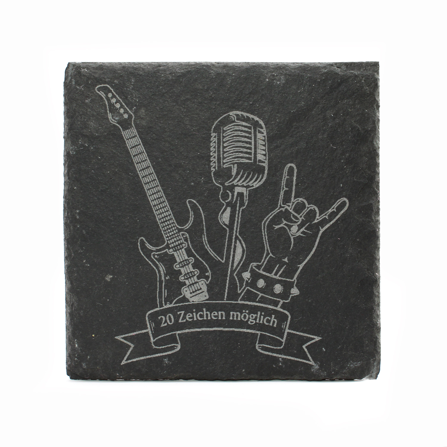Personalisierter Schiefer Untersetzer Heavy Metal - 1 Stück - Rockerhand, E-Gitarre - 11x11 cm