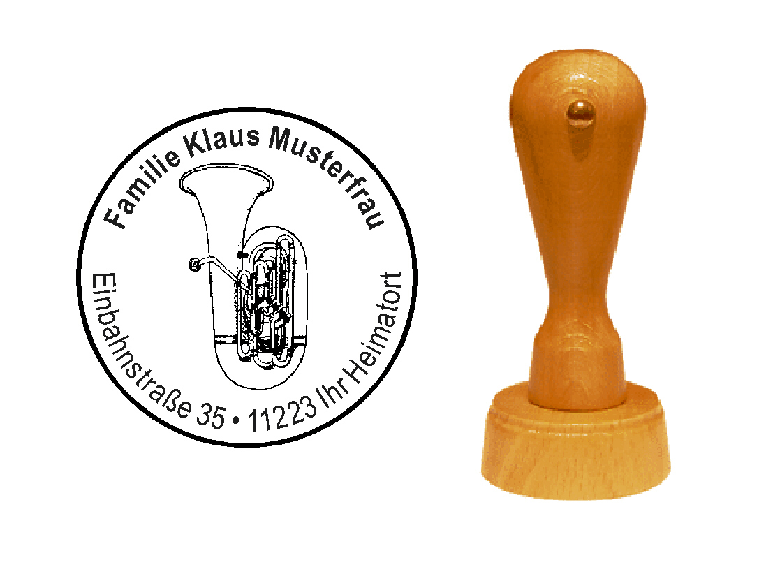 « Tuba » Holzstempel mit persönlichem Wunschtext