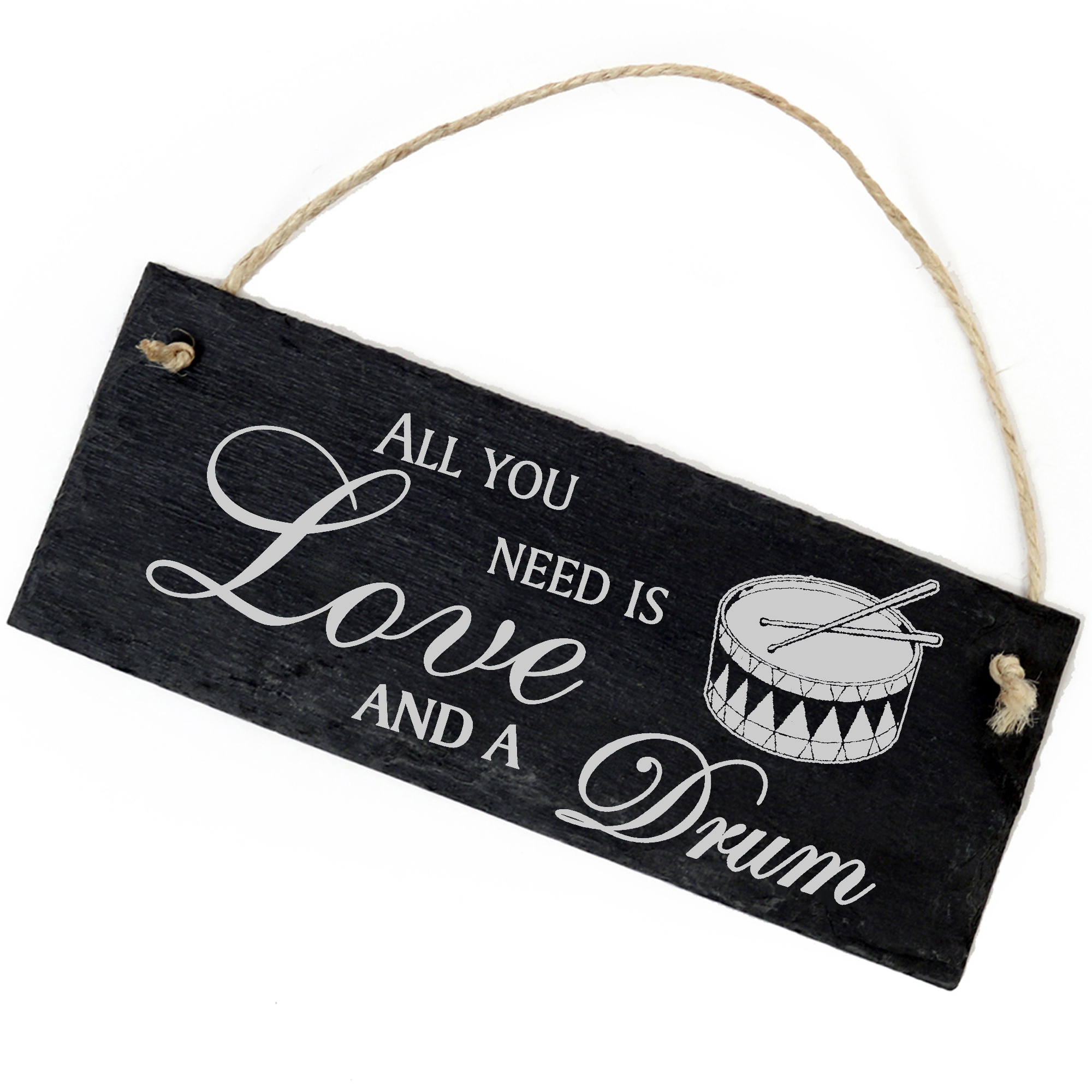 Schiefertafel Deko Trommel Schild 22 x 8 cm - All you need is Love and a Drum